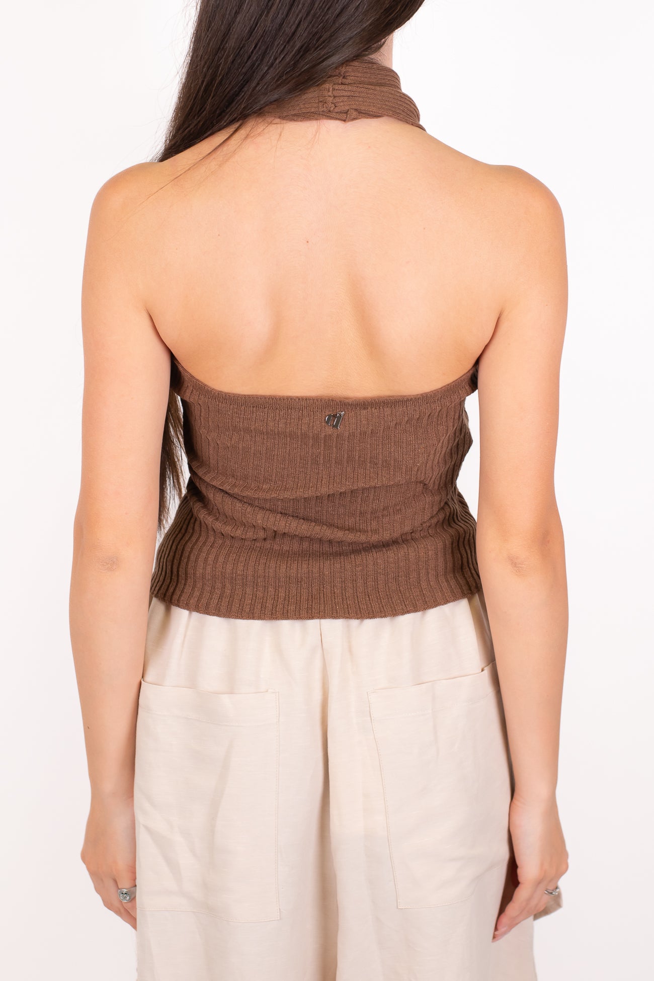 Dixie - Top fascia a costine con passaggio al collo ad incrocio