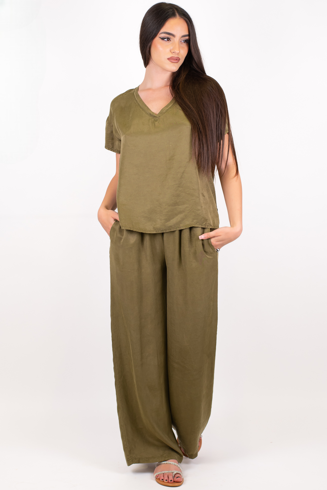 Tensione in - Pantalone palazzo in lyocell mano cupro con elastico in vita