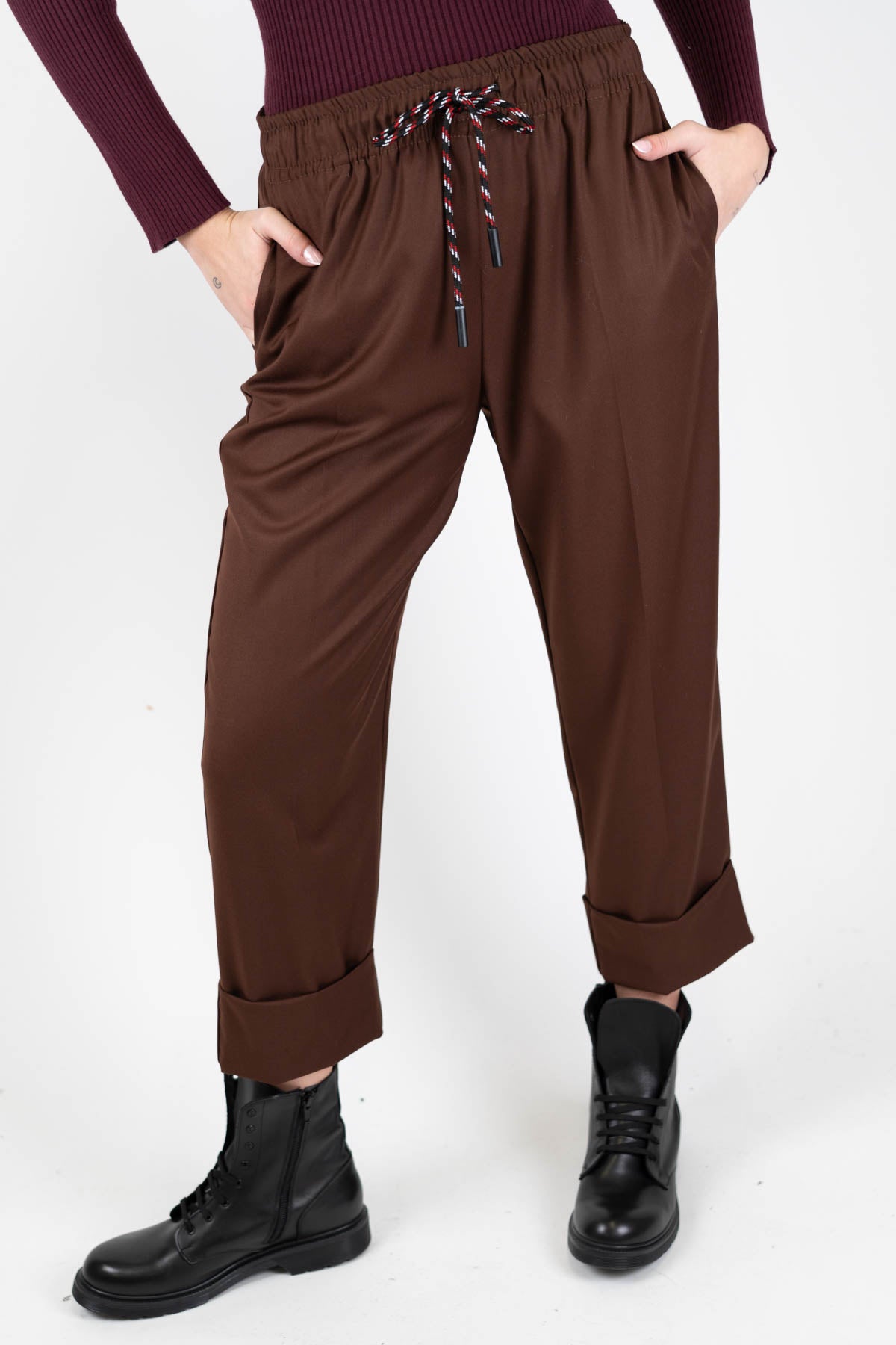 Maryley - Pantalone con coulisse a contrasto e risvolto sul fondo