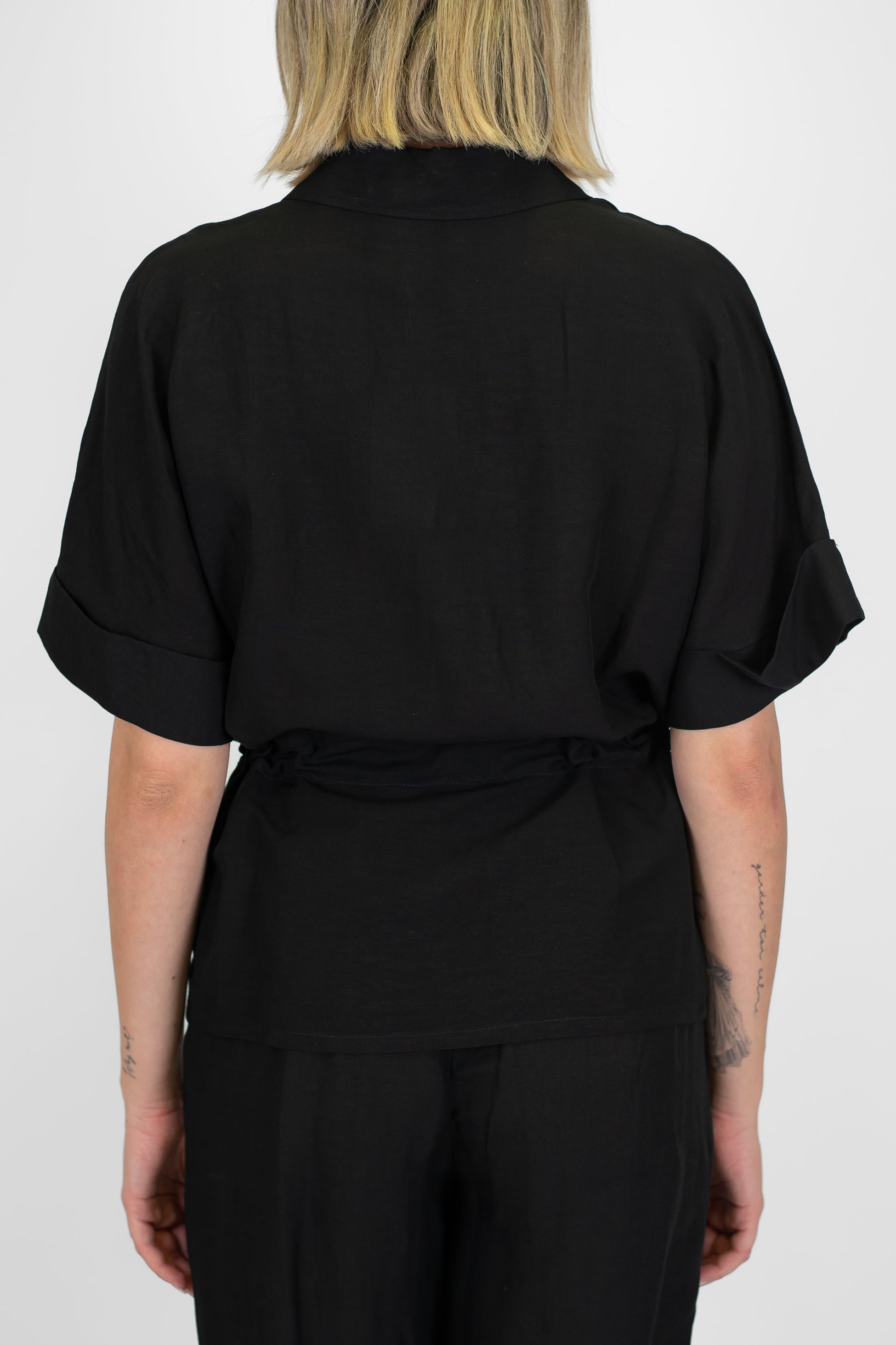 Motel - Coordinato camicia e pantalone in misto lino con elastico con in vita