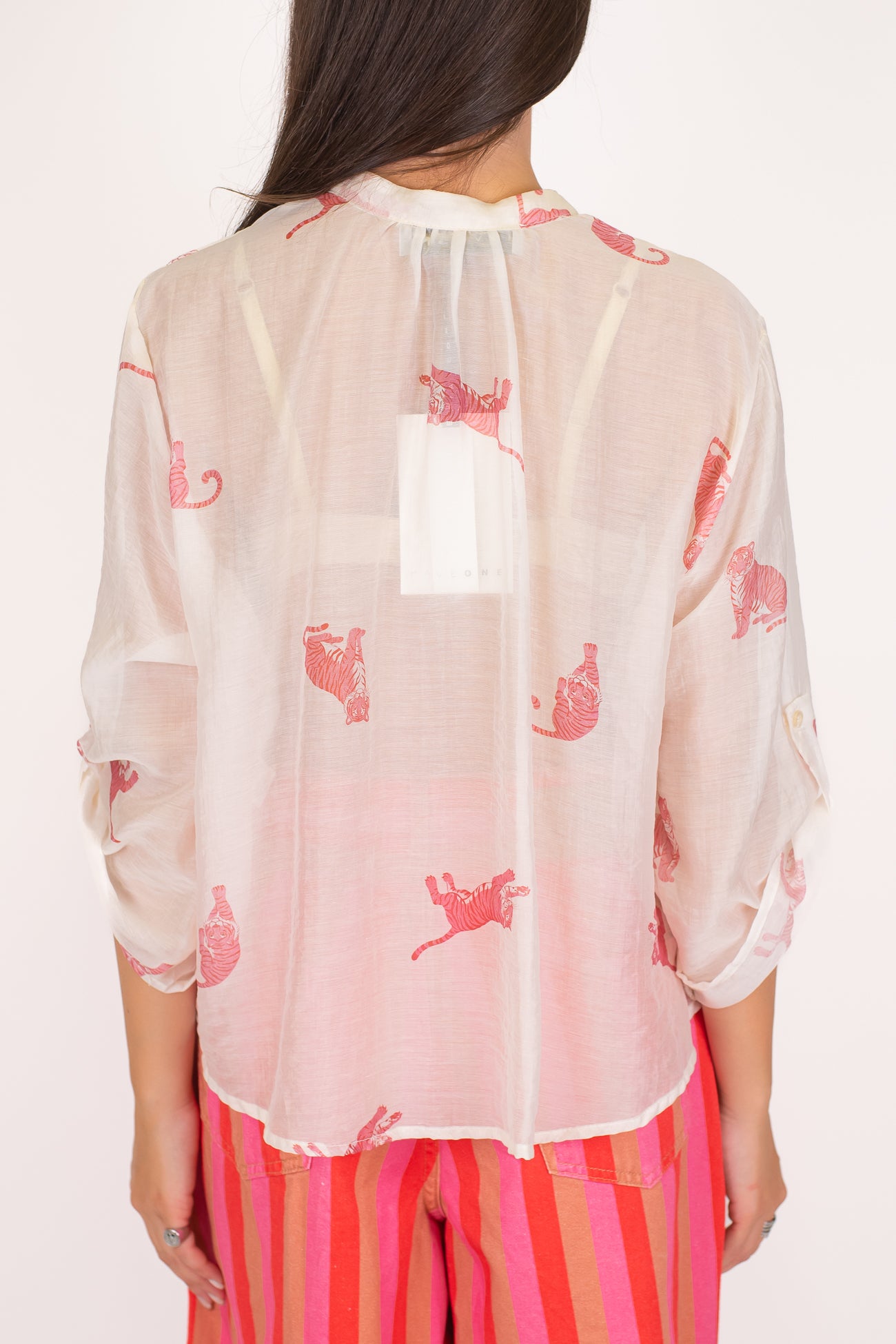 Haveone - Camicia fantasia tigri in lyocell con collo coreano