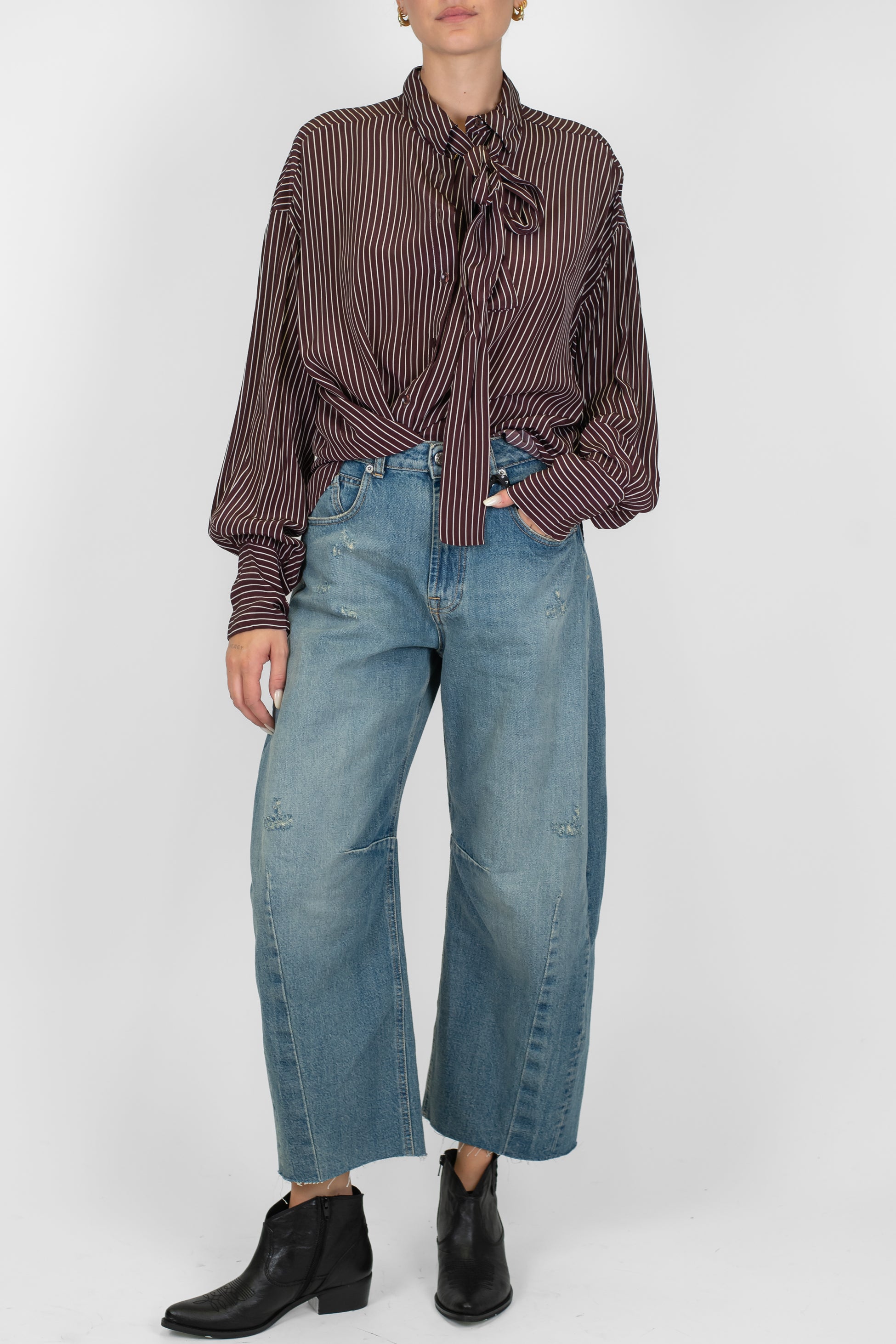 Haveone - Jeans balloon modello Barbara lavaggio medio sfrangiato sul fondo