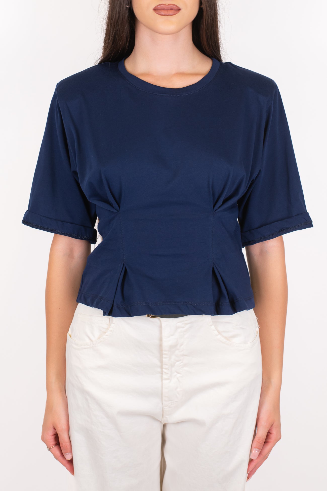 Dixie - T-shirt crop con pinces e arriccio