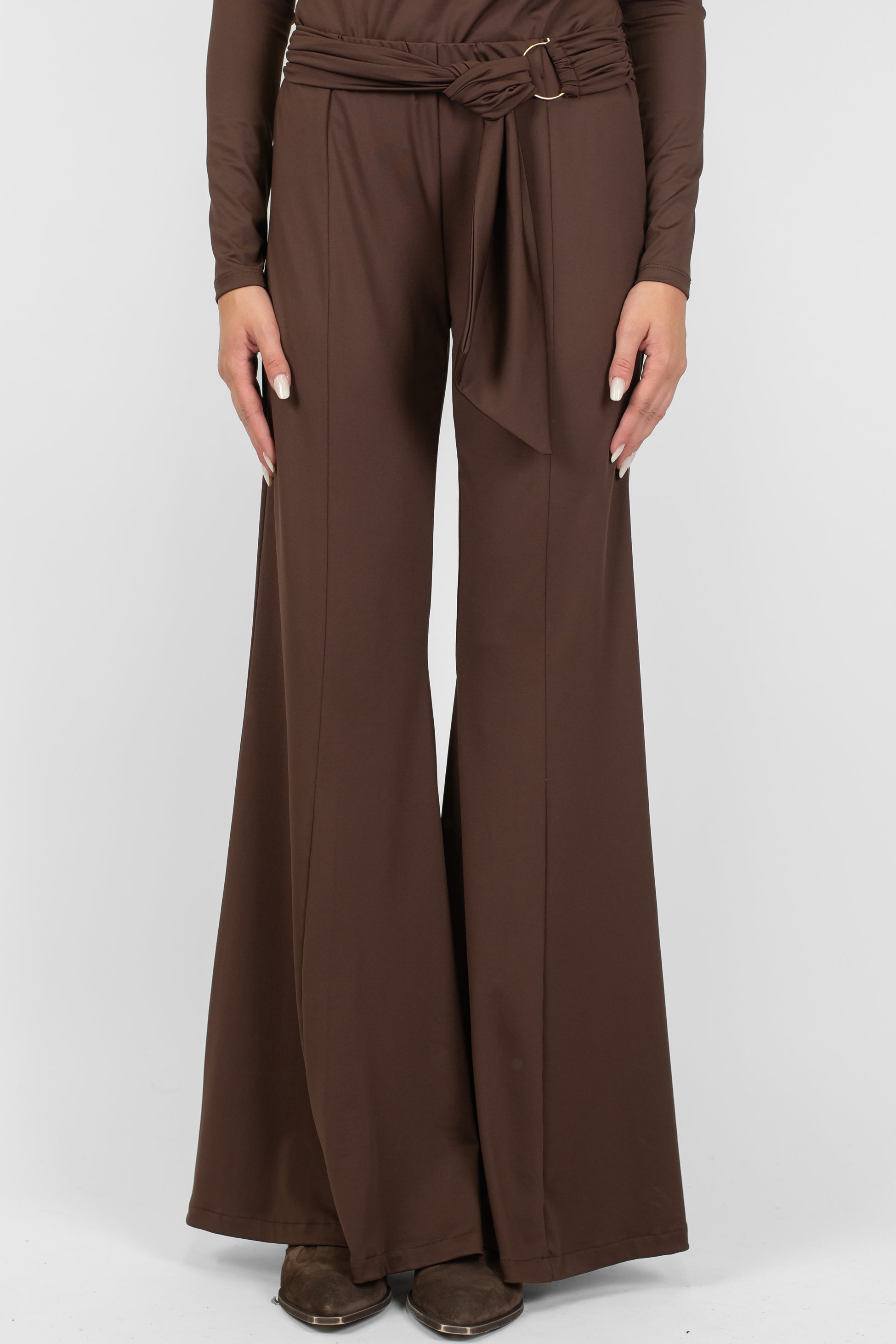 Haveone - Pantalone zampa con cintura accessorio