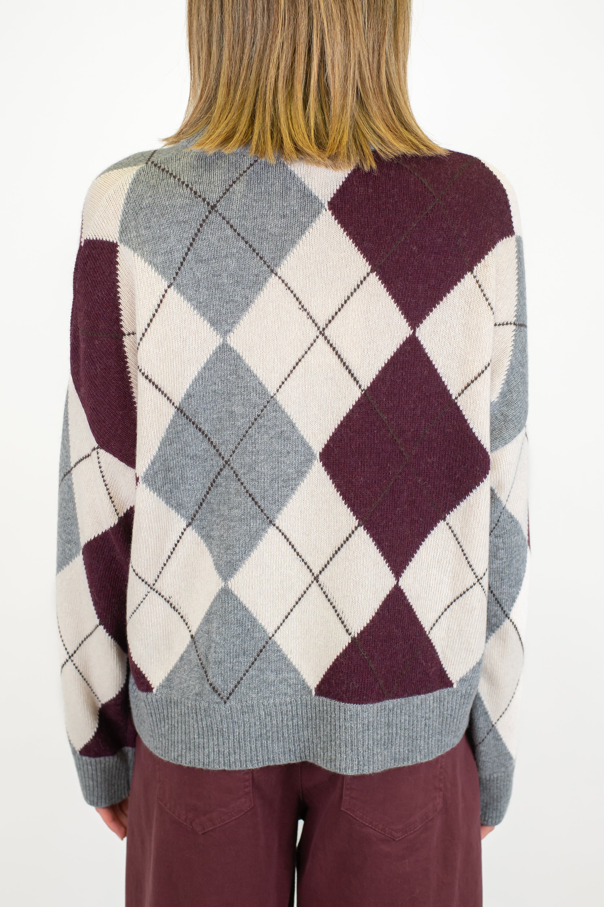 Tensione in - Maglia over fantasia rombi a contrasto in misto lana e cashmere