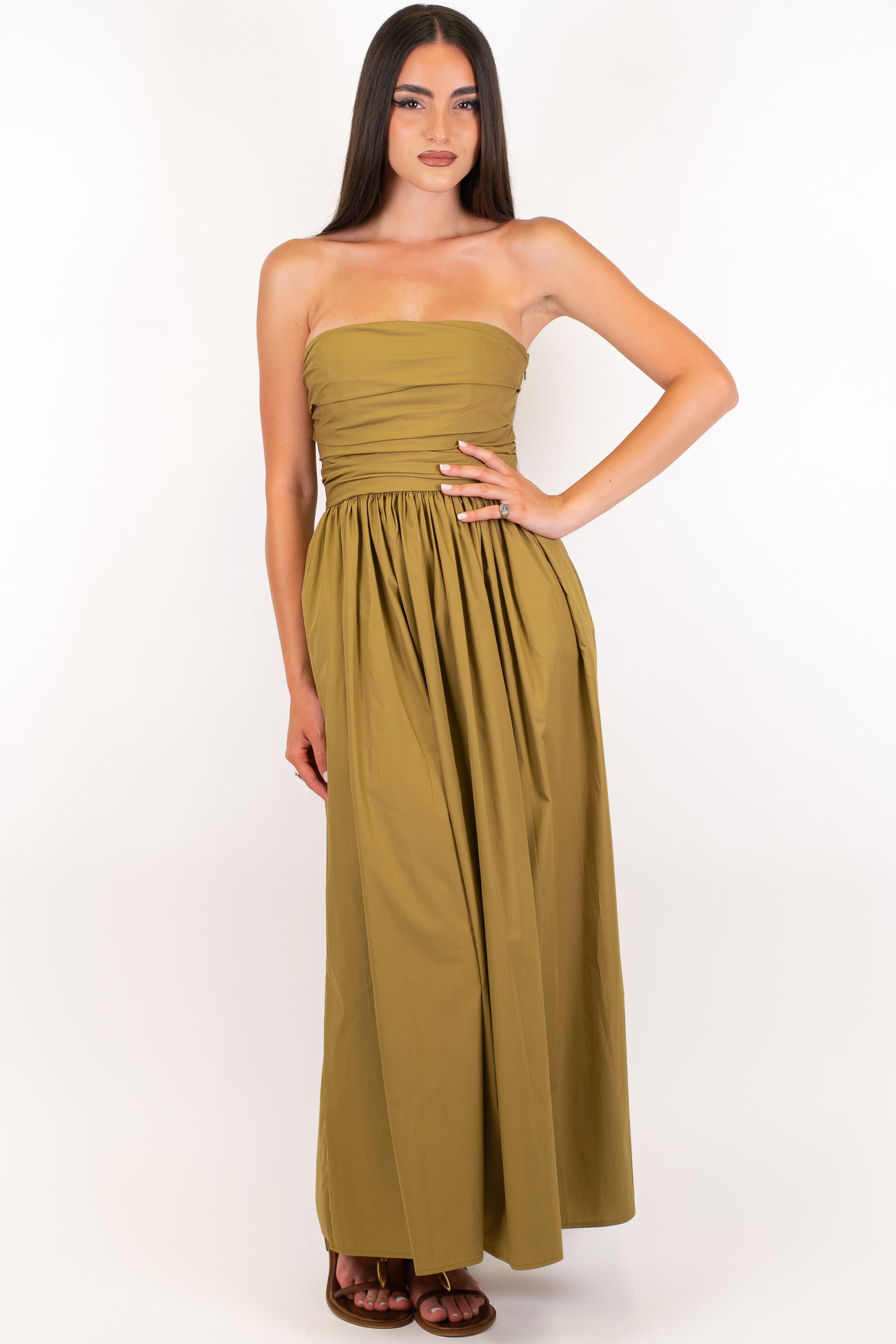 Imperial - Abito lungo a fascia in cotone tela paracadute con ealstico sul retro