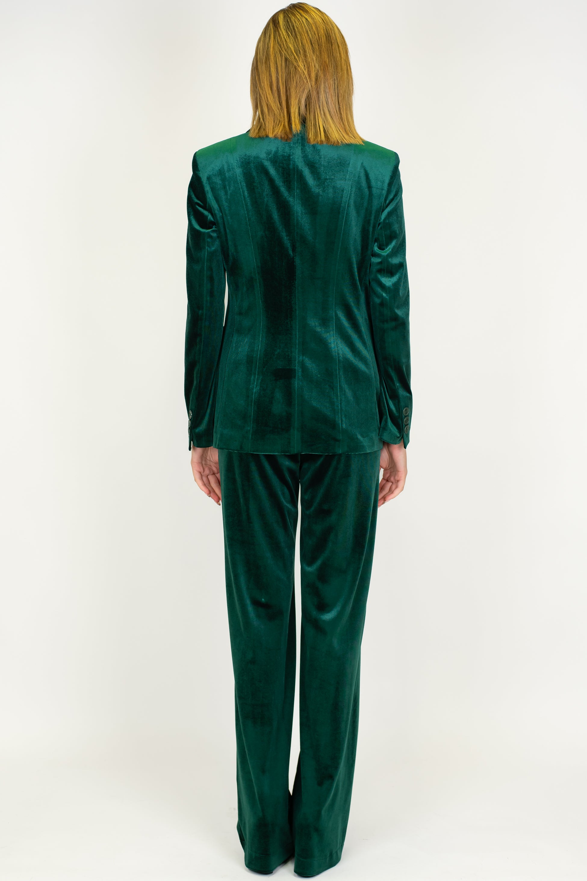 Maryley - Tailleur giacca con collo sciallato e pantalone palazzo in velluto con elastico in vita