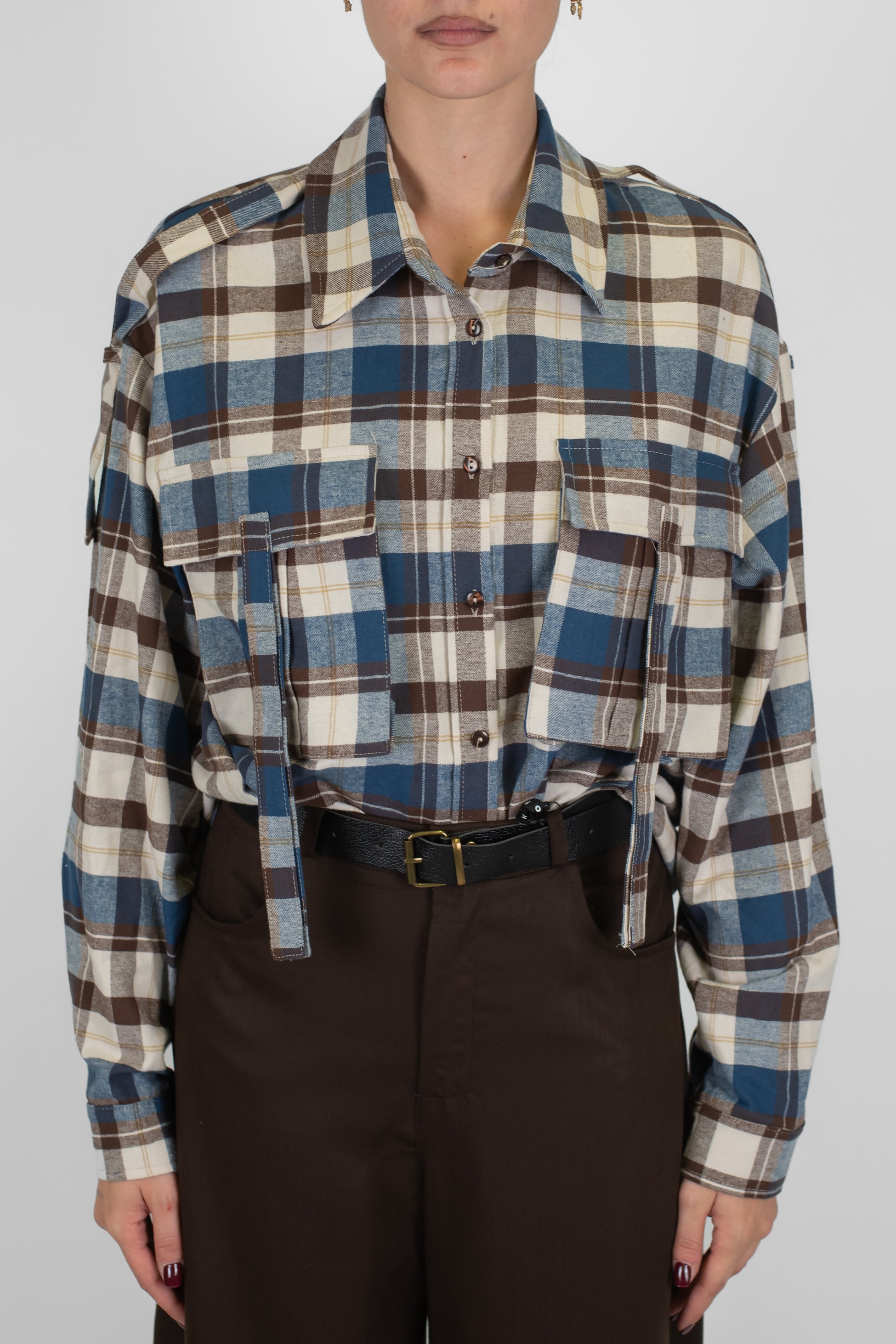 Motel - Camicia fantasia quadri con tasconi forntali