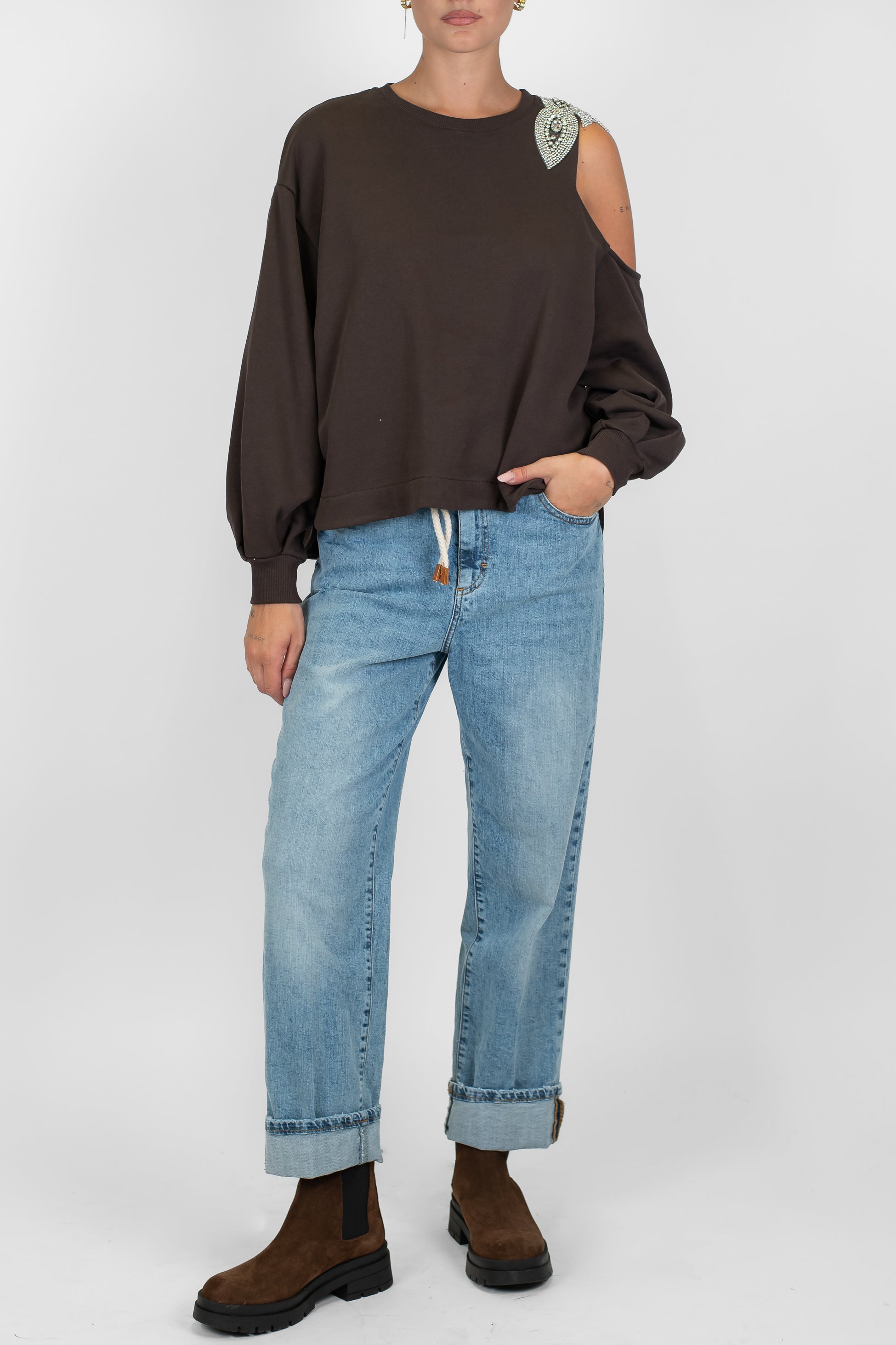 Haveone - Jeans lavaggio chiaro modello Mandy con cintura in corda