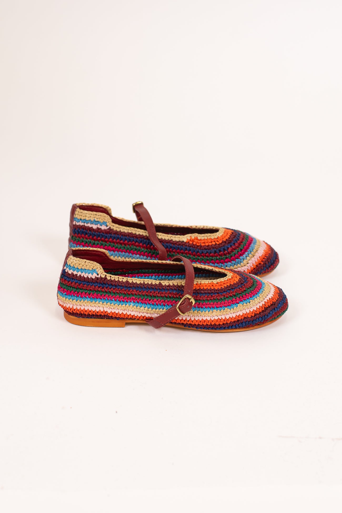 Mosaic - Ballerina in rafia multicolor con cinturino in pelle