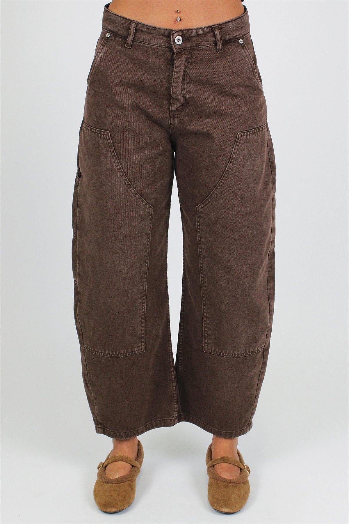 Dixie - Pantalone balloon in denim colorato con cuciture sovrapposte