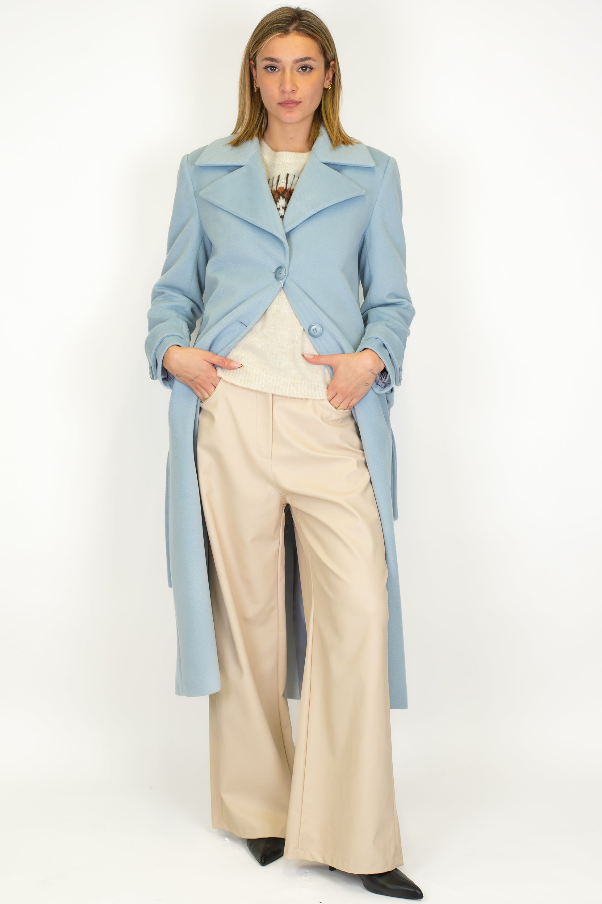 Motel - Cappotto lungo monopetto con cintura