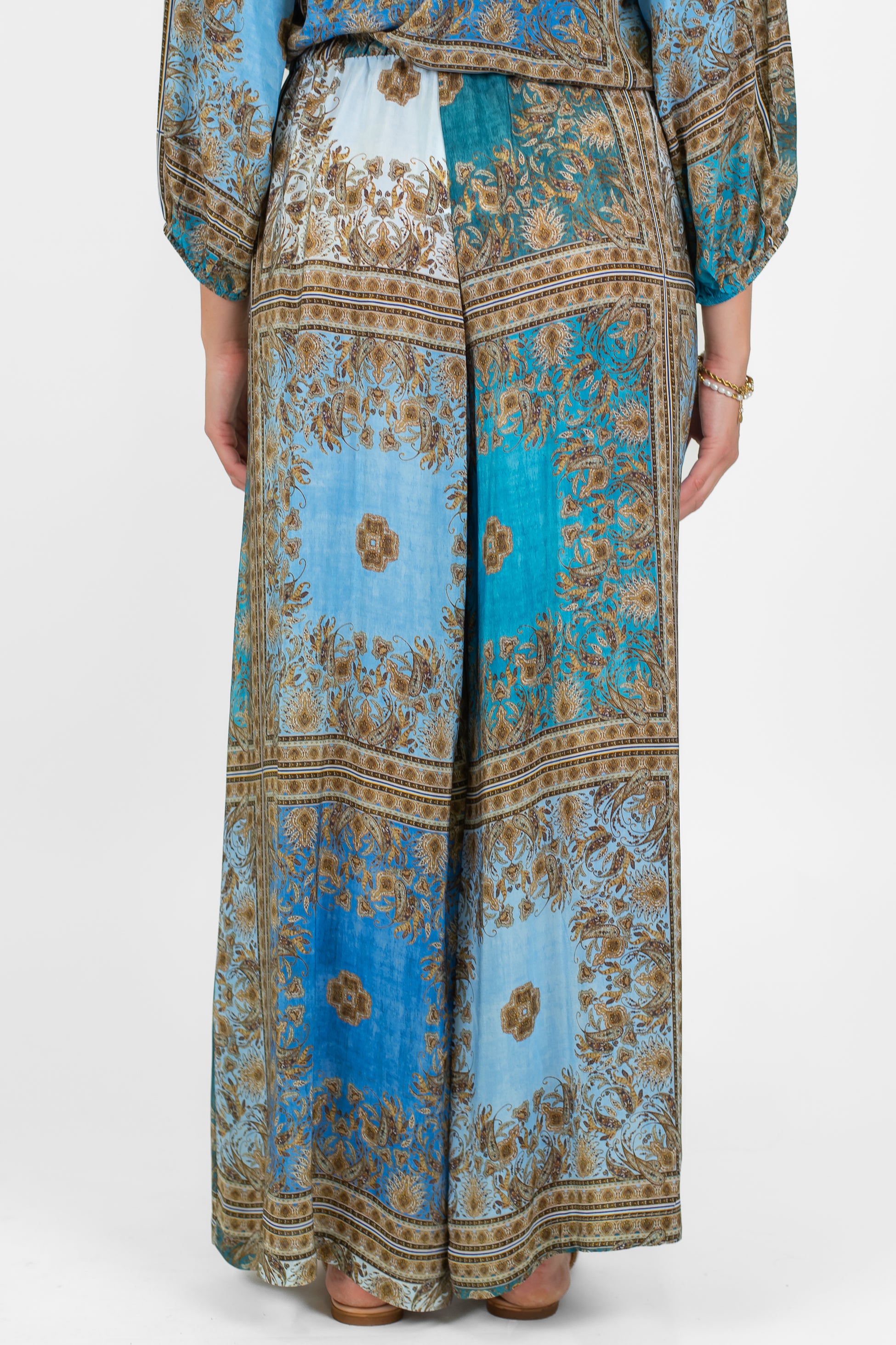 Motel - Pantalone palazzo fantasia astratta in viscosa con coulisse