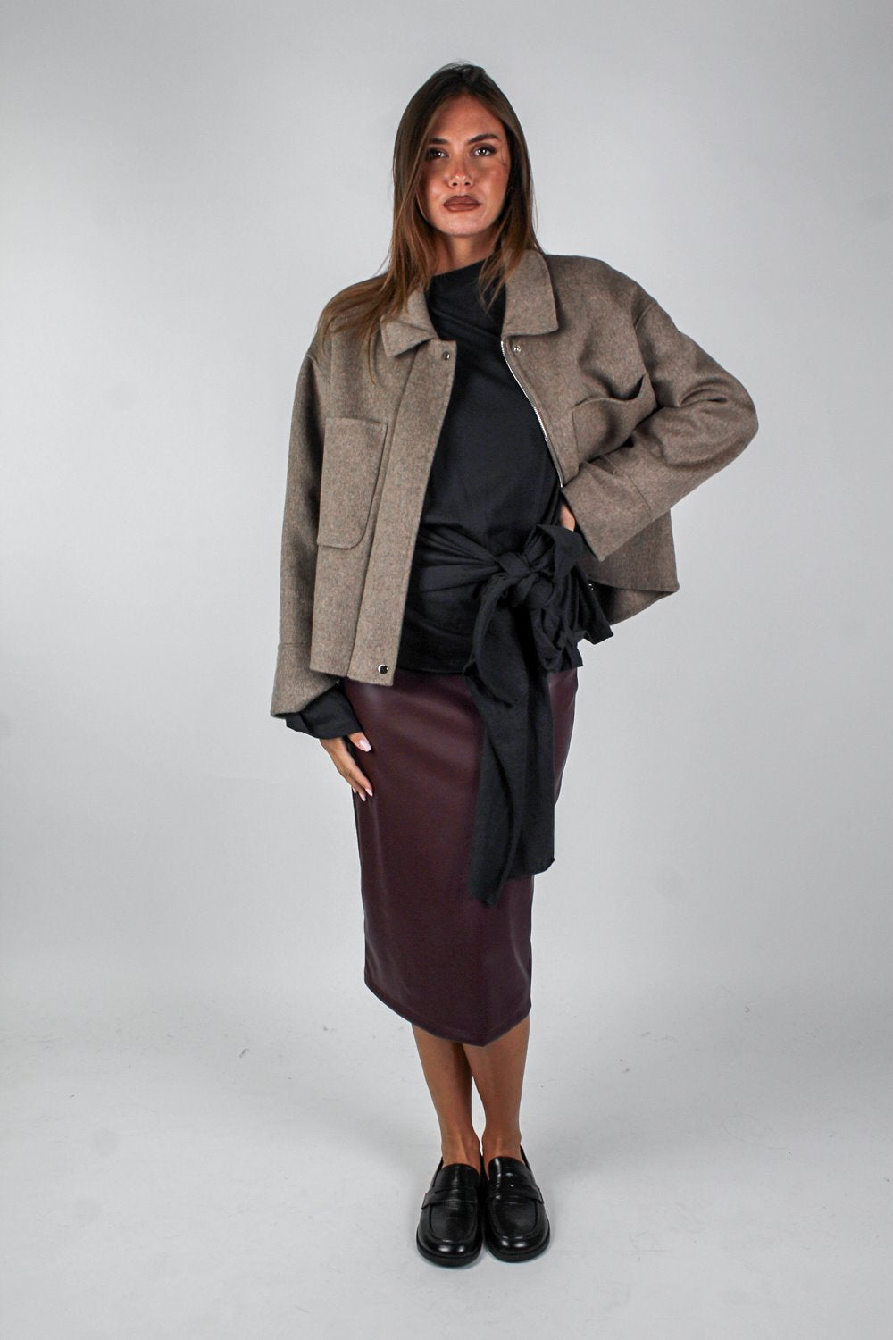 Maryley - Cappotto corto in misto lana e cashmere con chiusura a zip a scomparsa