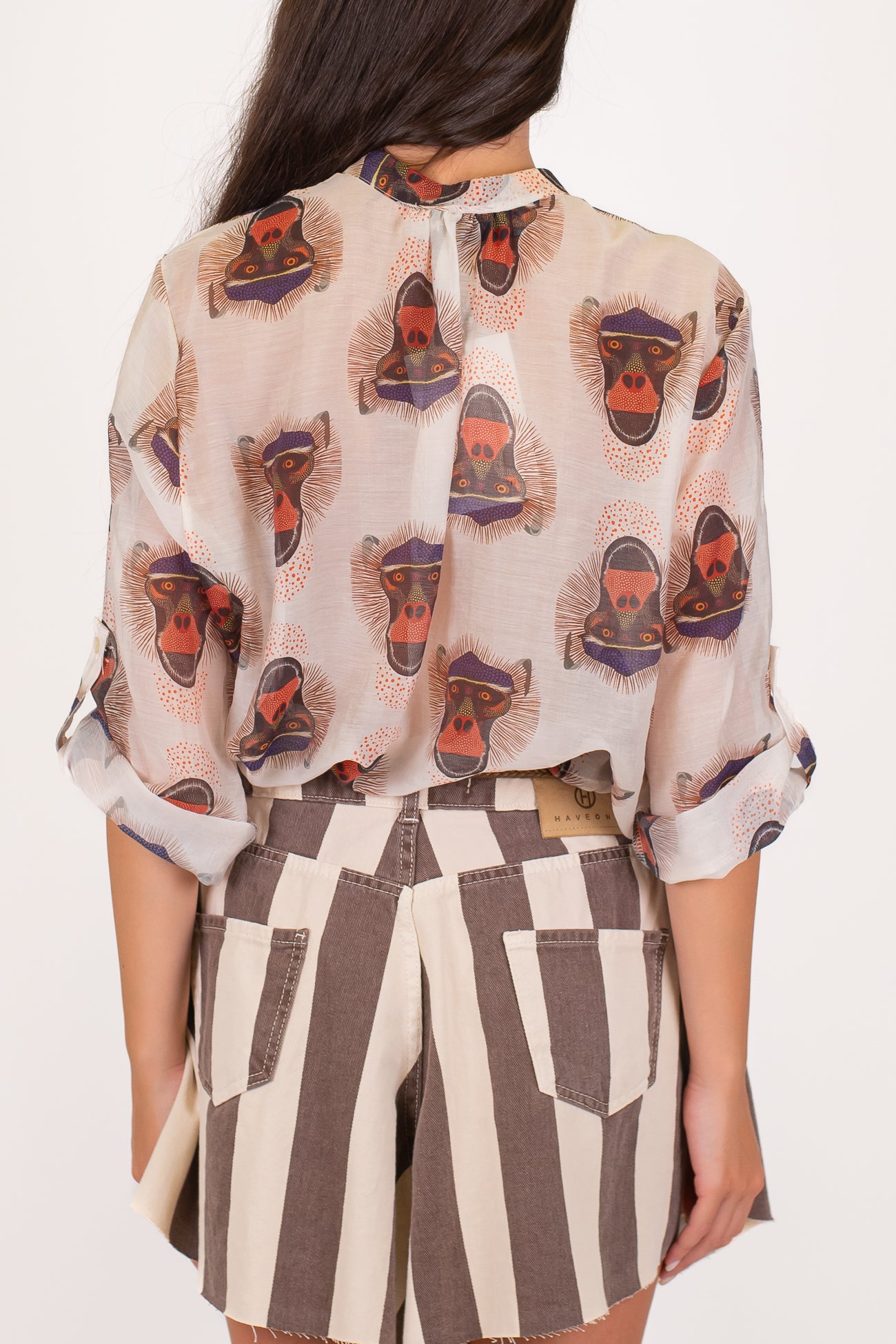 Haveone - Camicia in lyocell fantasie scimmie