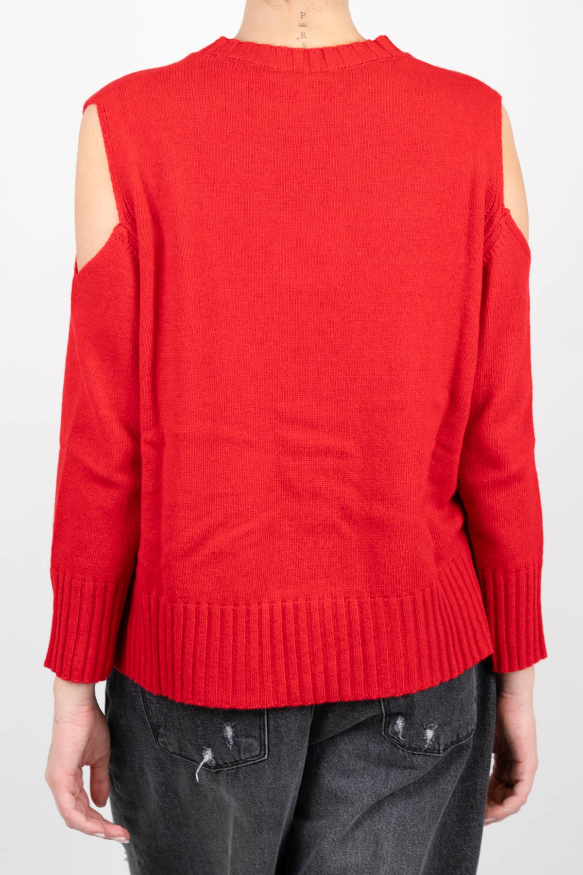 Tensione in - Maglia girogollo cut-out spalle in misto lana e cashmere con spacchetti