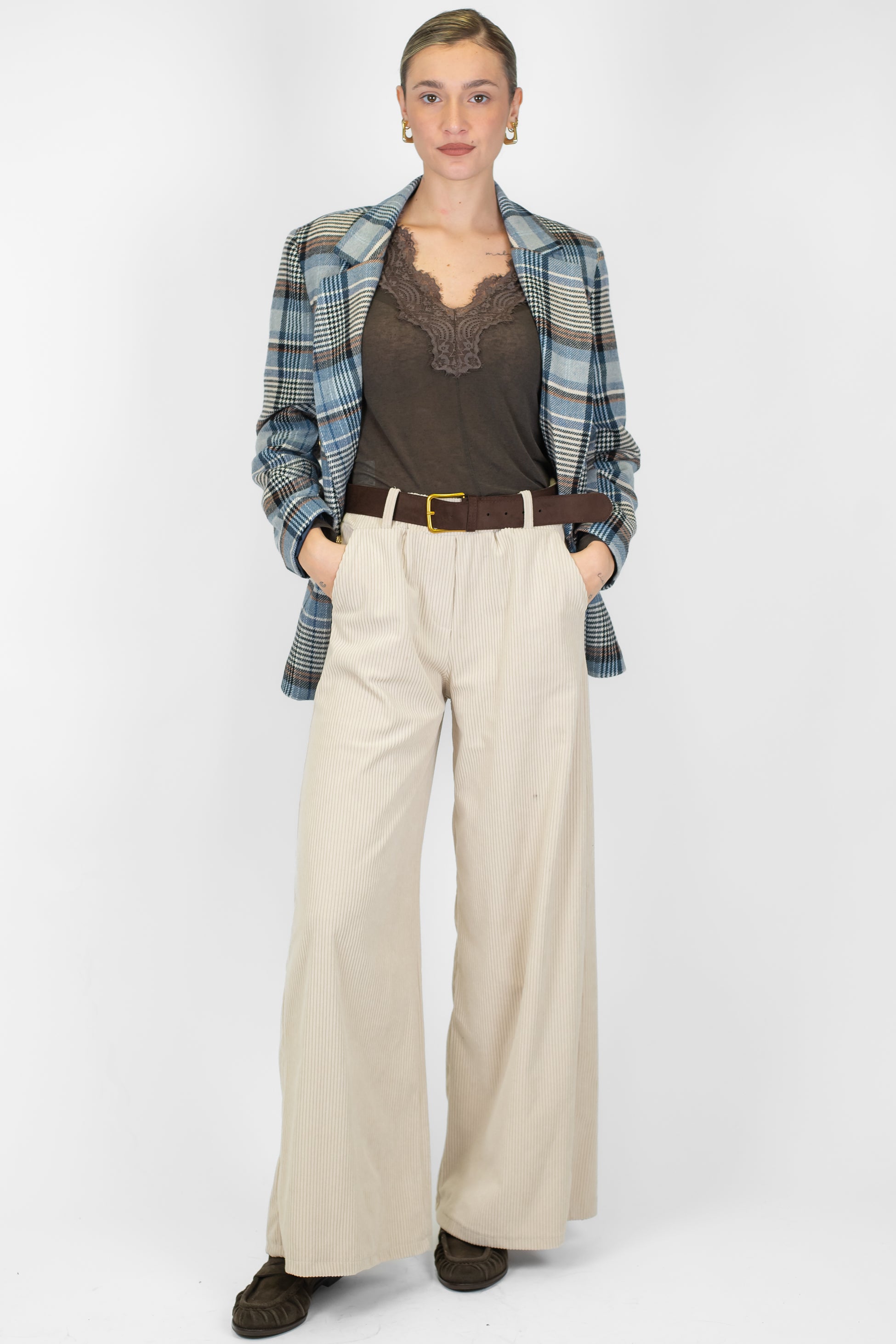 Haveone - Pantalone palazzo in velluto a coste