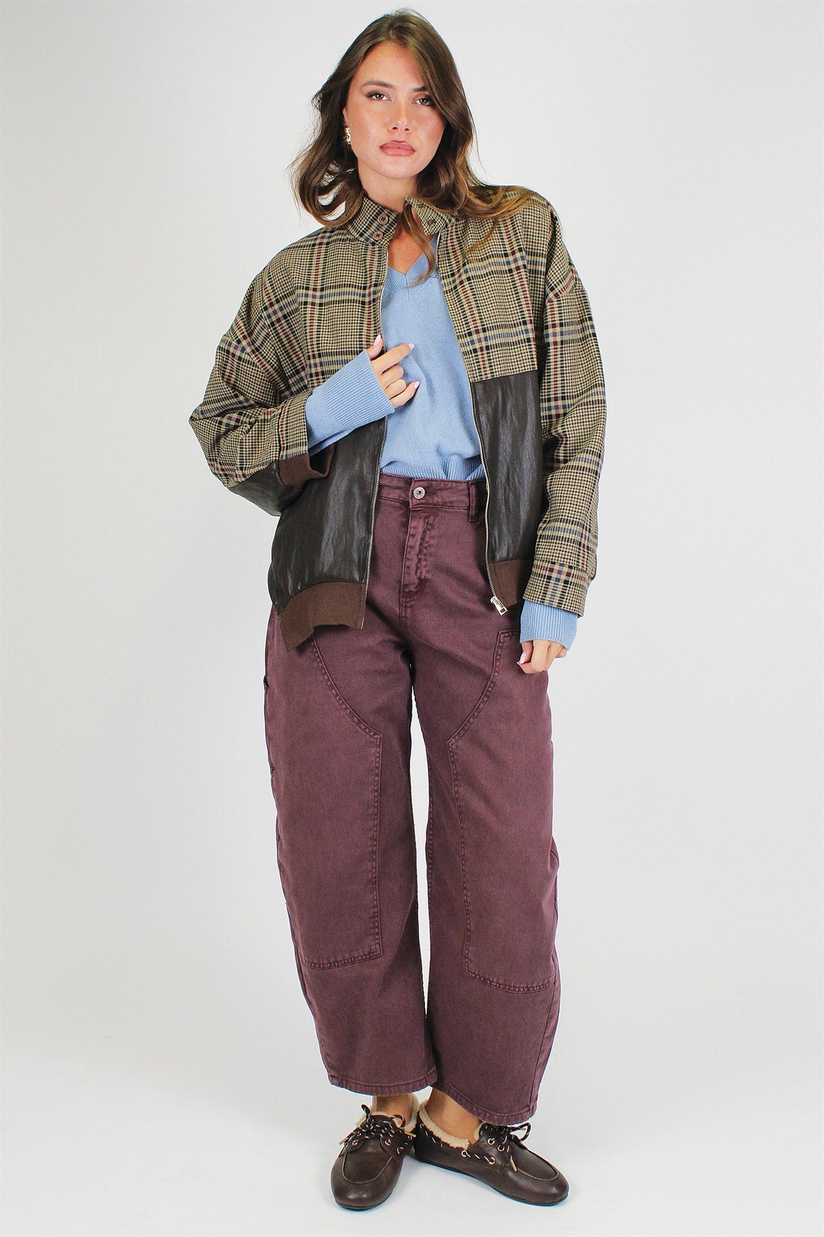 Dixie - Pantalone balloon in denim colorato con cuciture sovrapposte