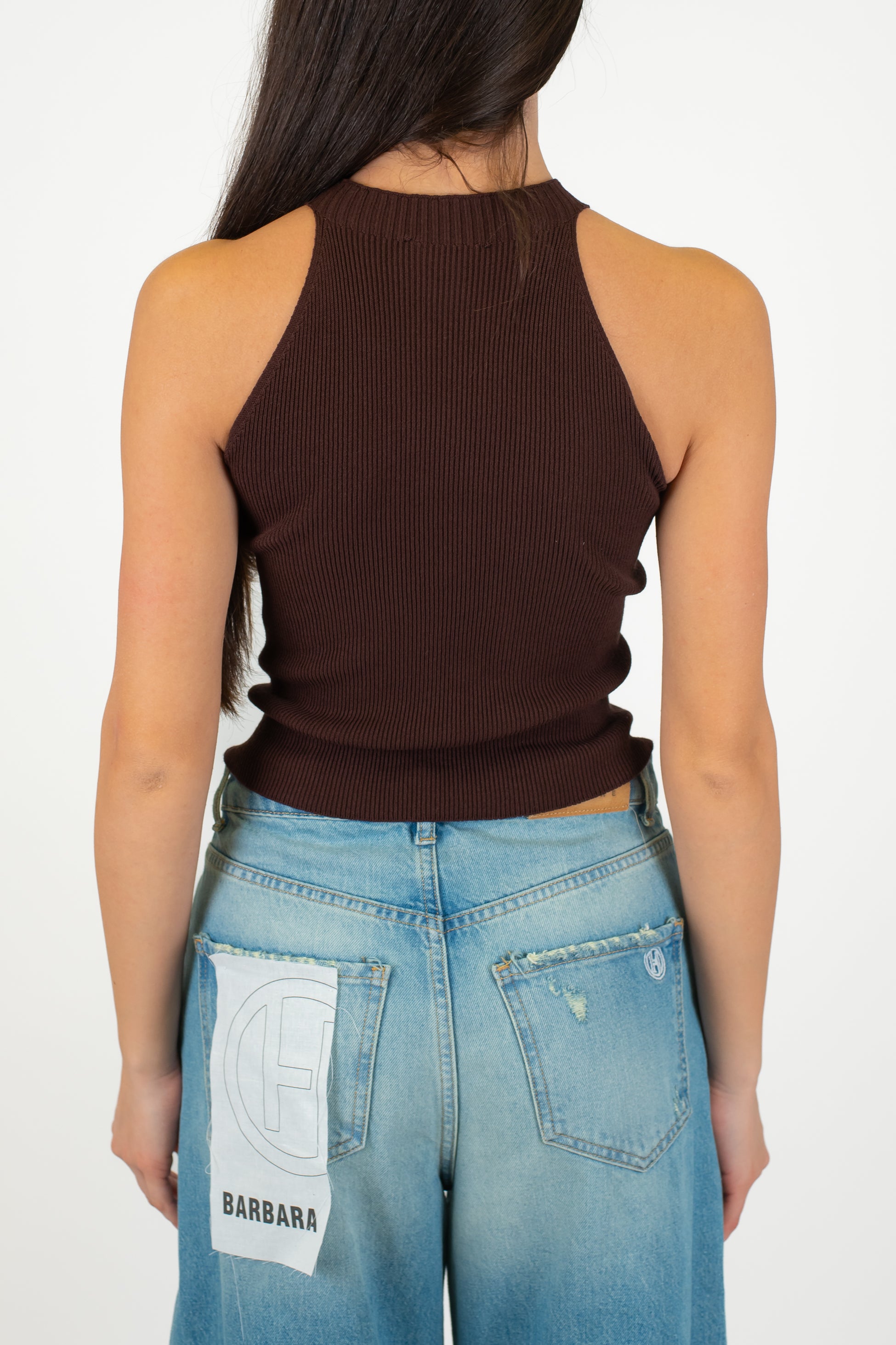 Kontatto - Top in maglia a costine scollo americano