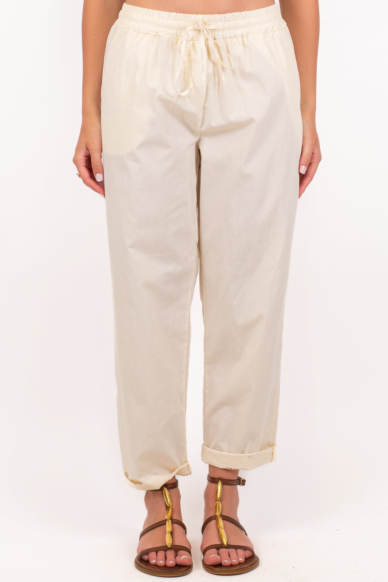 Haveone - Pantalone regular in cotone leggero con coulisse