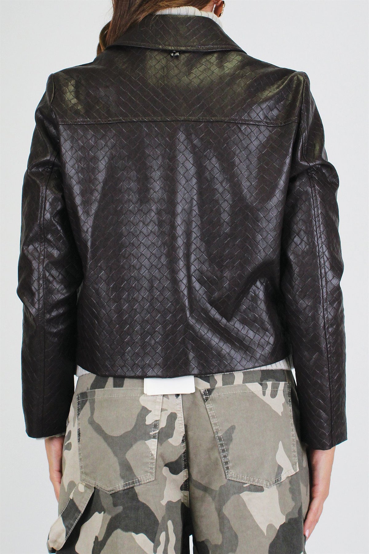 Dixie - Giubbino in ecopelle fantasia intrecciata con taschini e chiusura zip