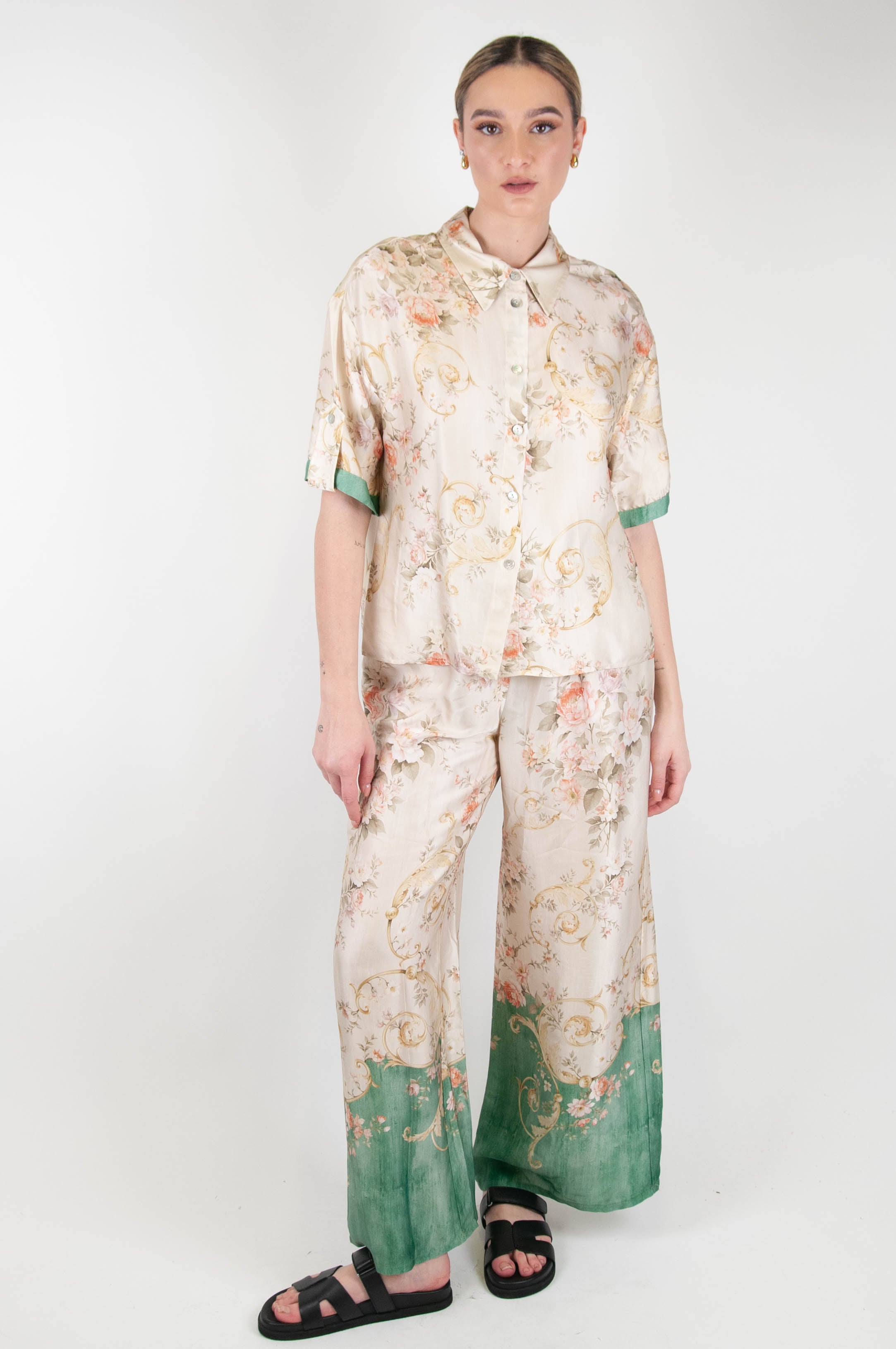 Tension in - Floral patterned palazzo trousers in viscose with drawstring