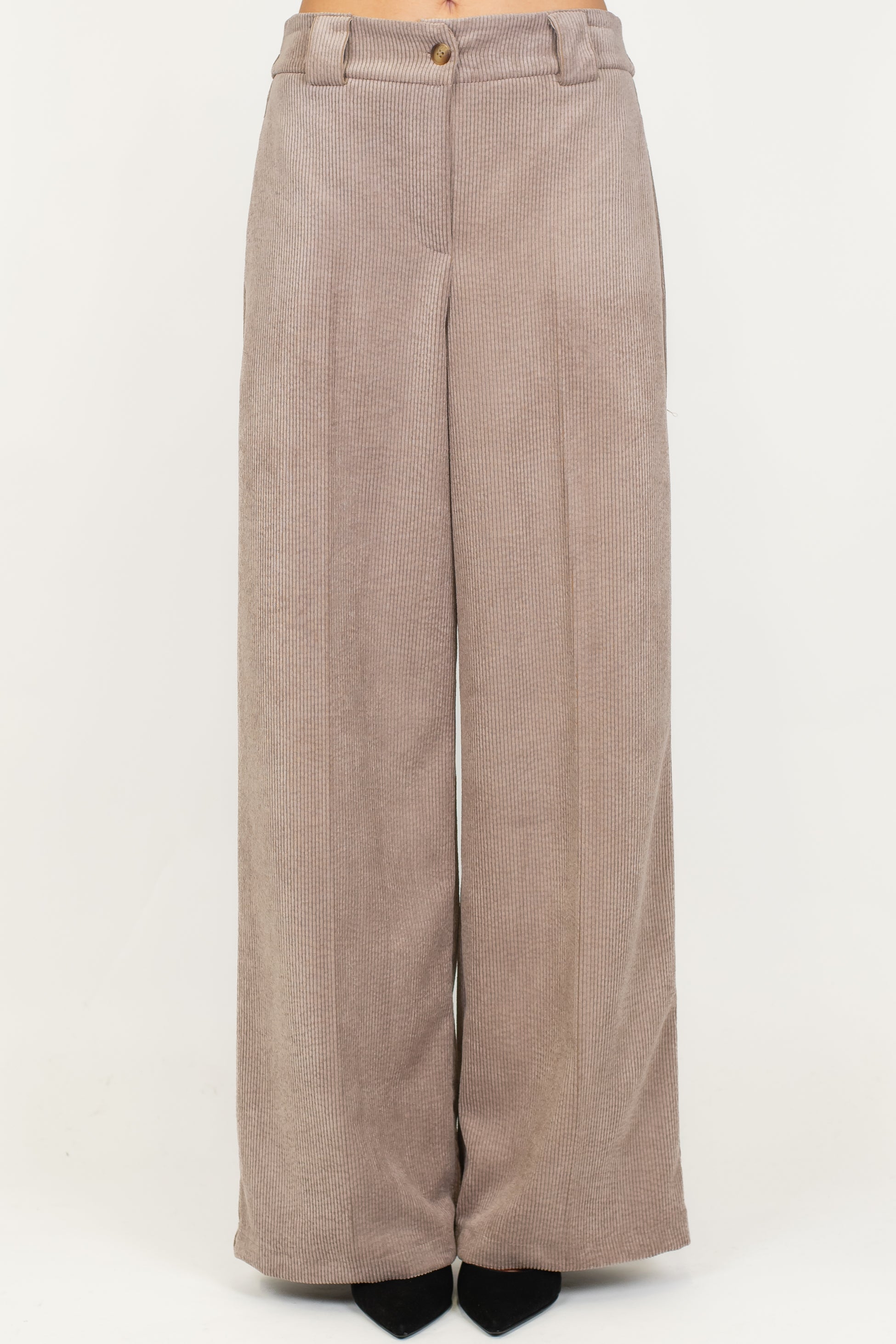 Tensione in - Pantalone palazzo velluto a coste con elastico sul retro