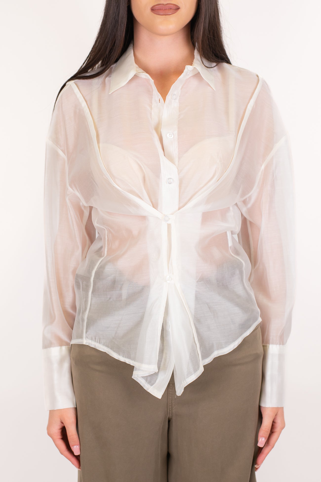 Haveone - Camicia in lyocell con arriccio centrale