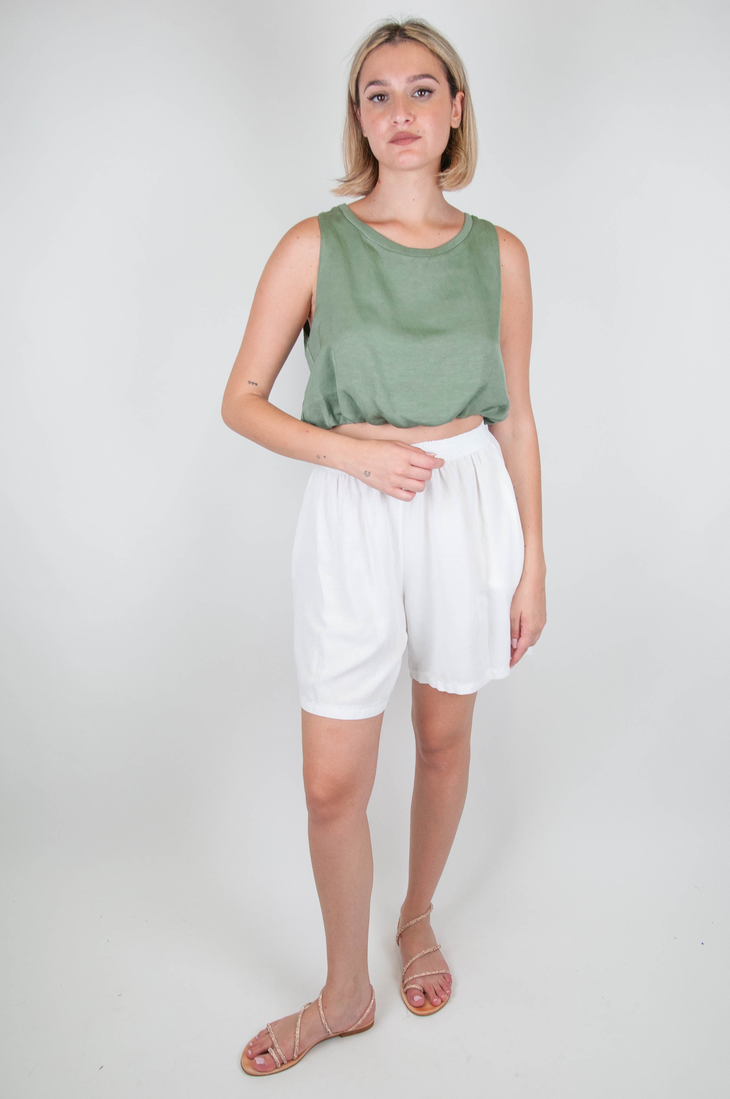 Haveone - Shorts in misto lino con elastico in vita