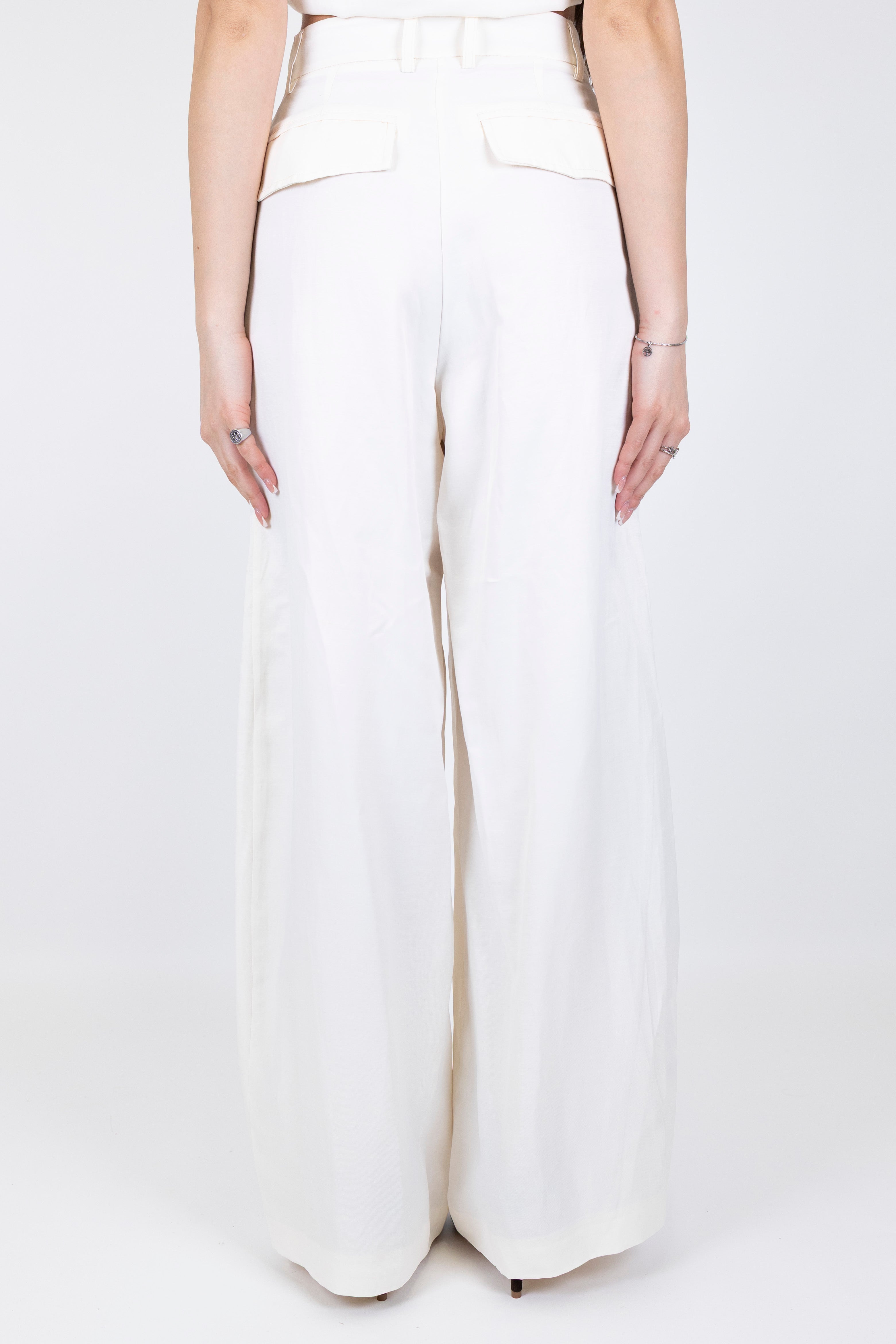 Tensione in - Pantalone palazzo in misto viscosa e lino con pinces