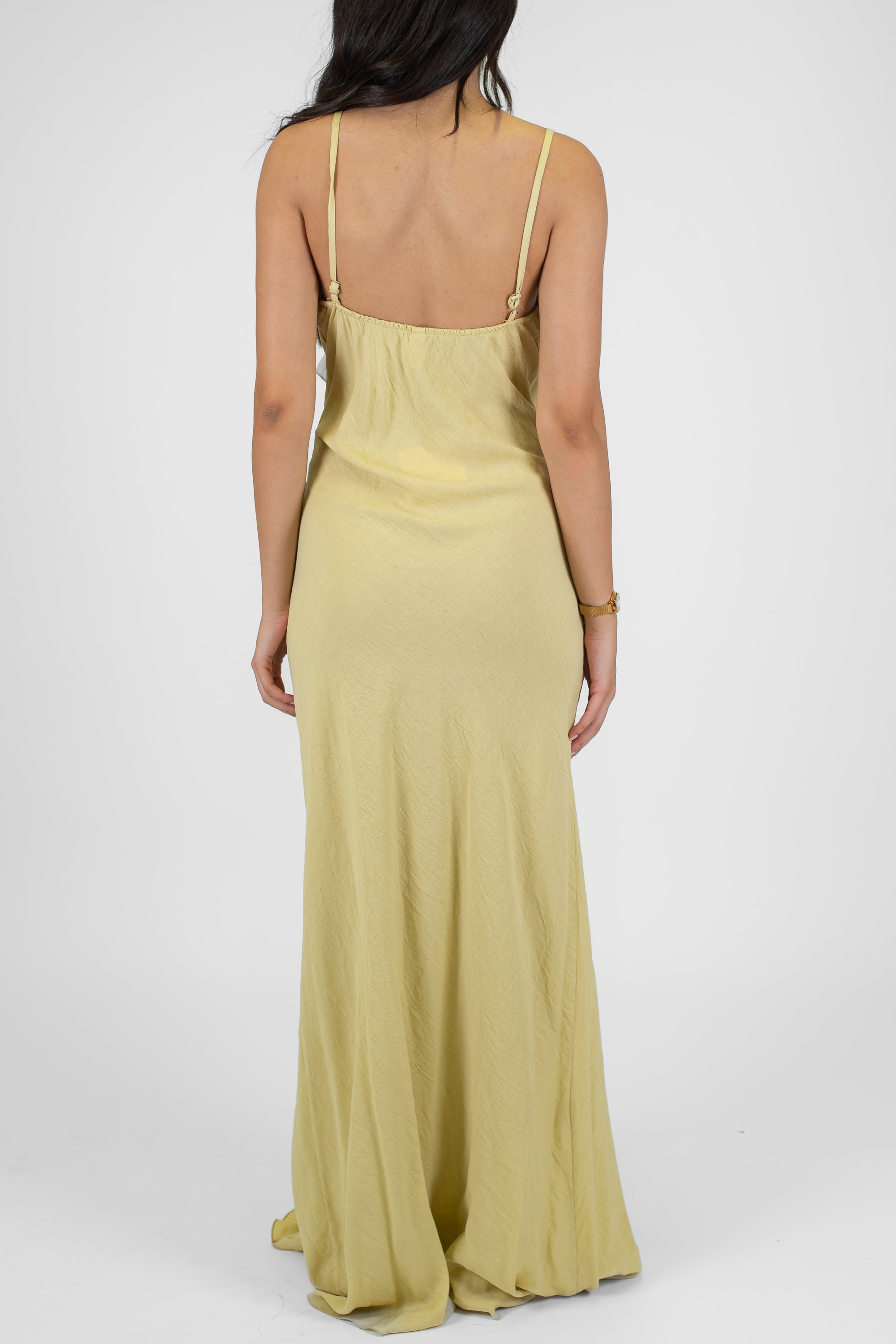 Tensione in - Abito lungo scollo a cuore e rouches in viscosa con spacco laterale