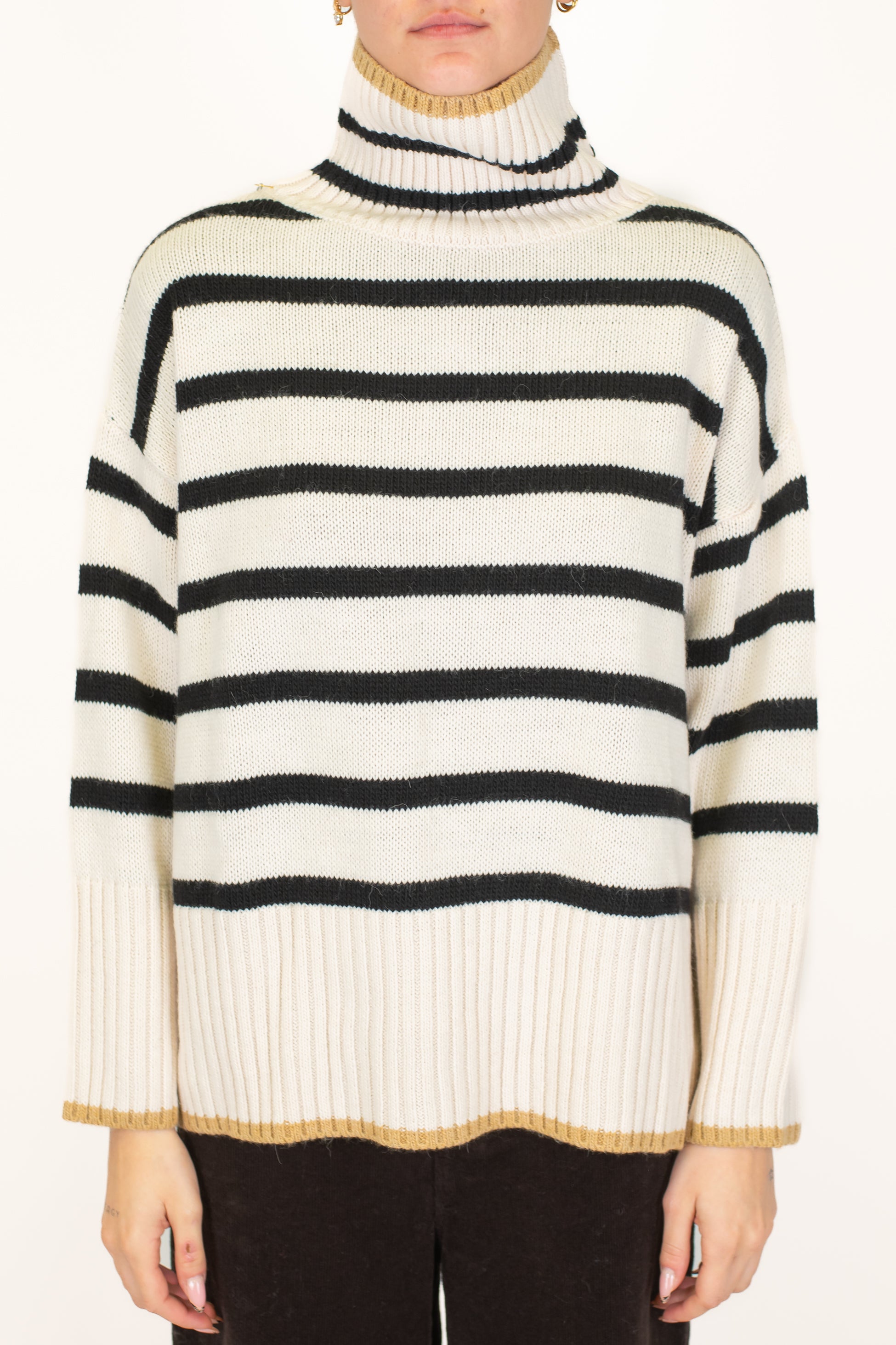 Motel - Lupetto over fantasia a righe in misto lana con fondo a contrasto