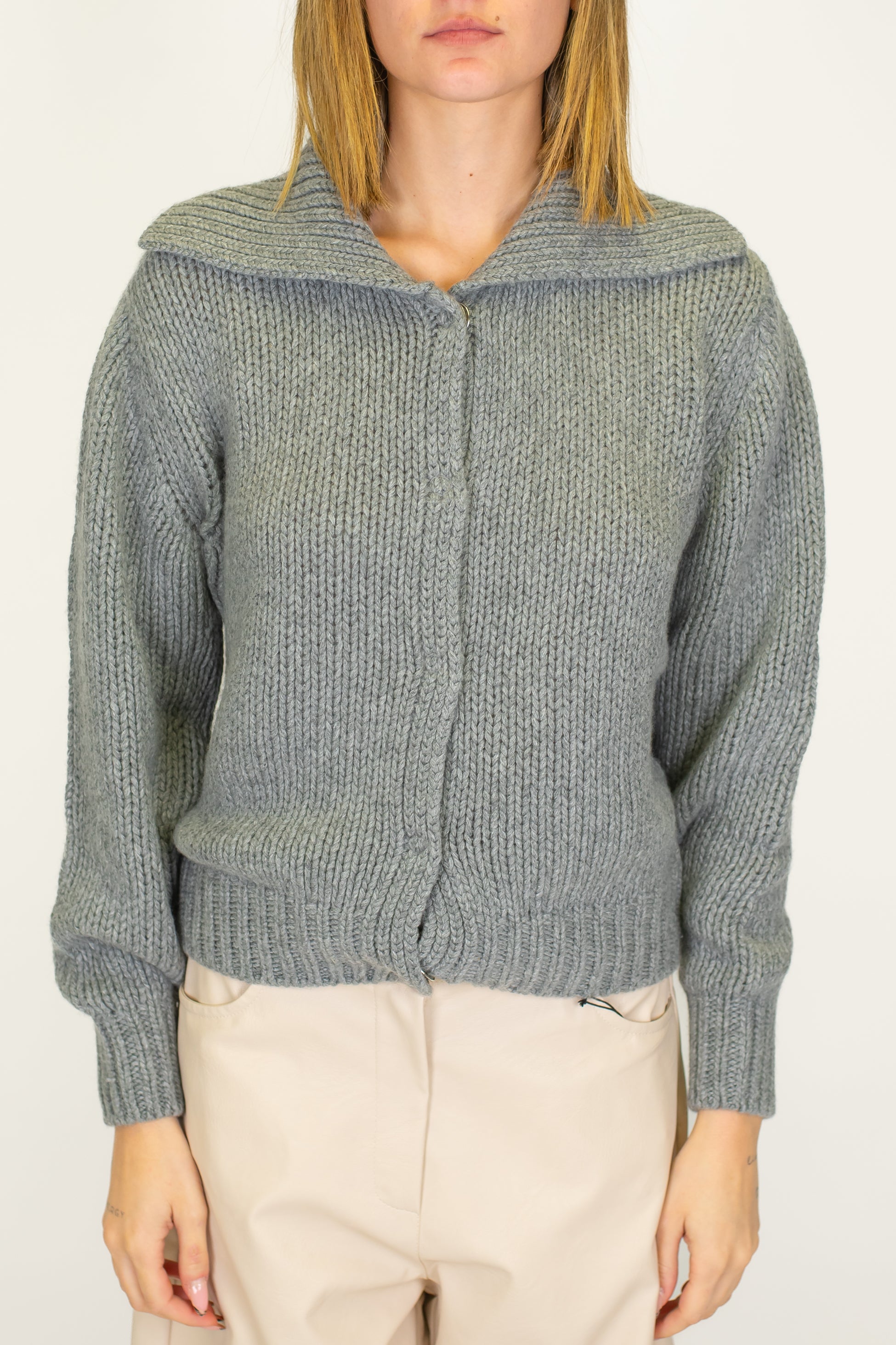 Motel - Cardigan in misto lana e cashmere con chiusura a scomparsa con ciappe