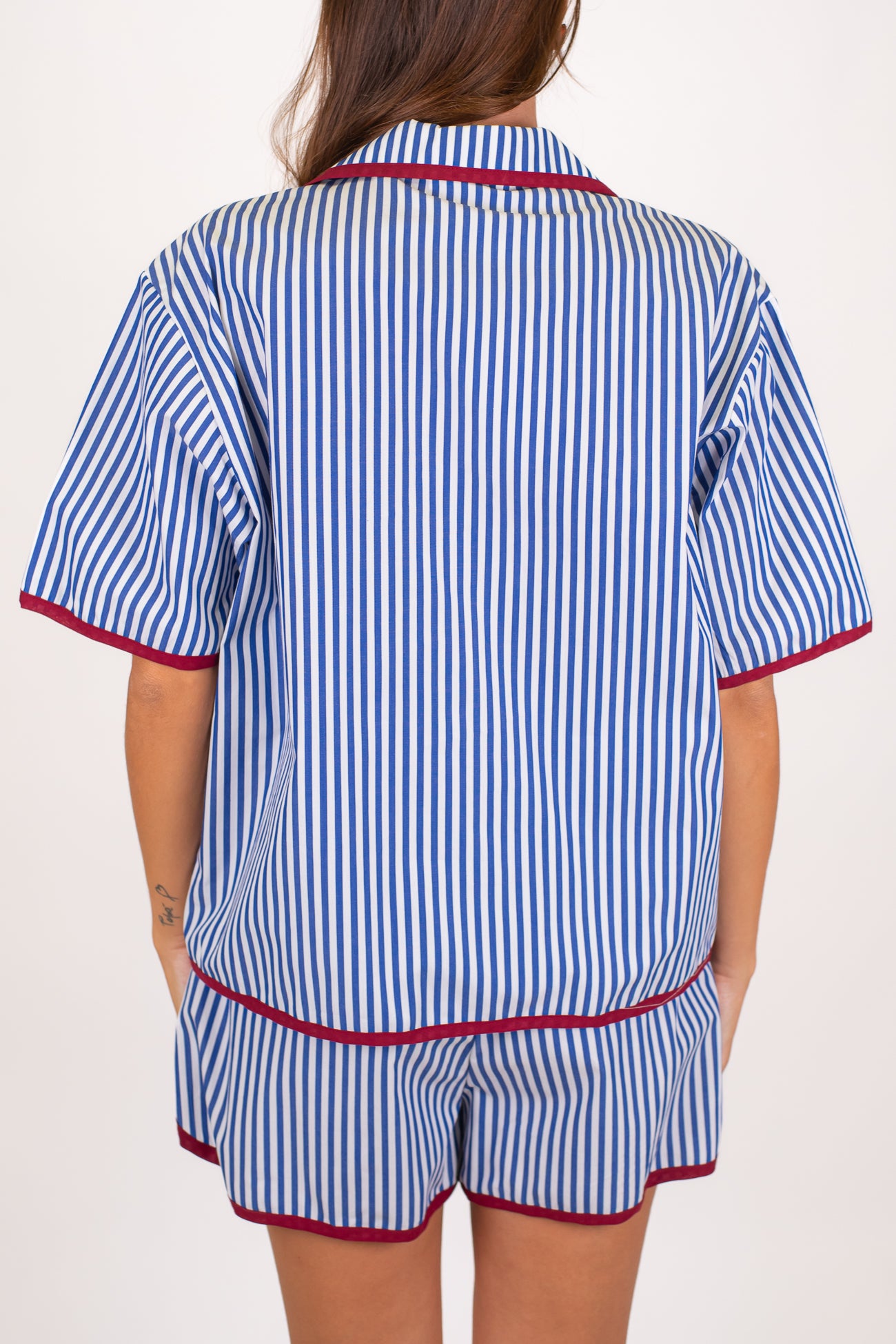 Motel - Camicia mezzamanica a righe con profilo e taschino a contrasto