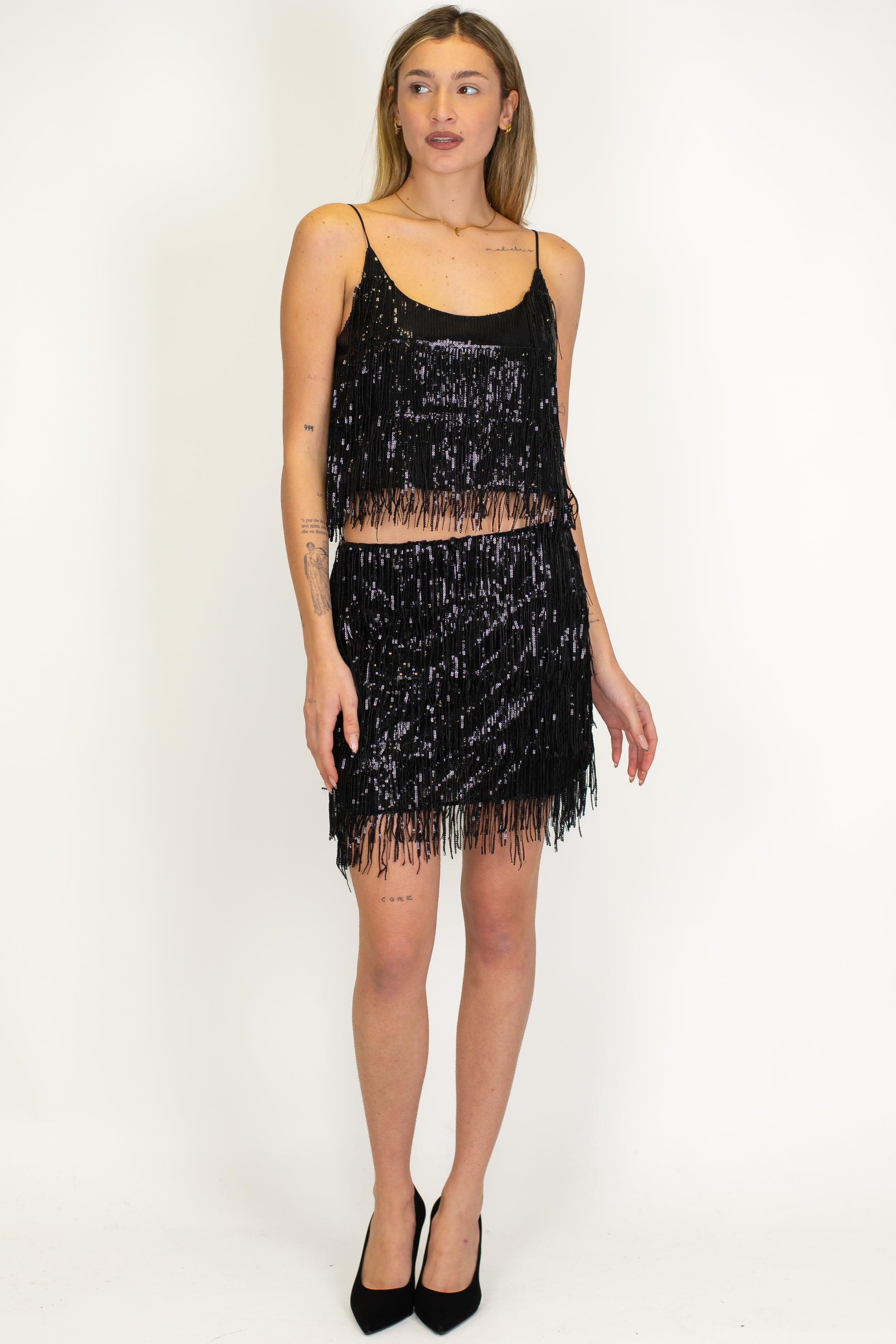 Haveone - Minigonna con frange in paillettes