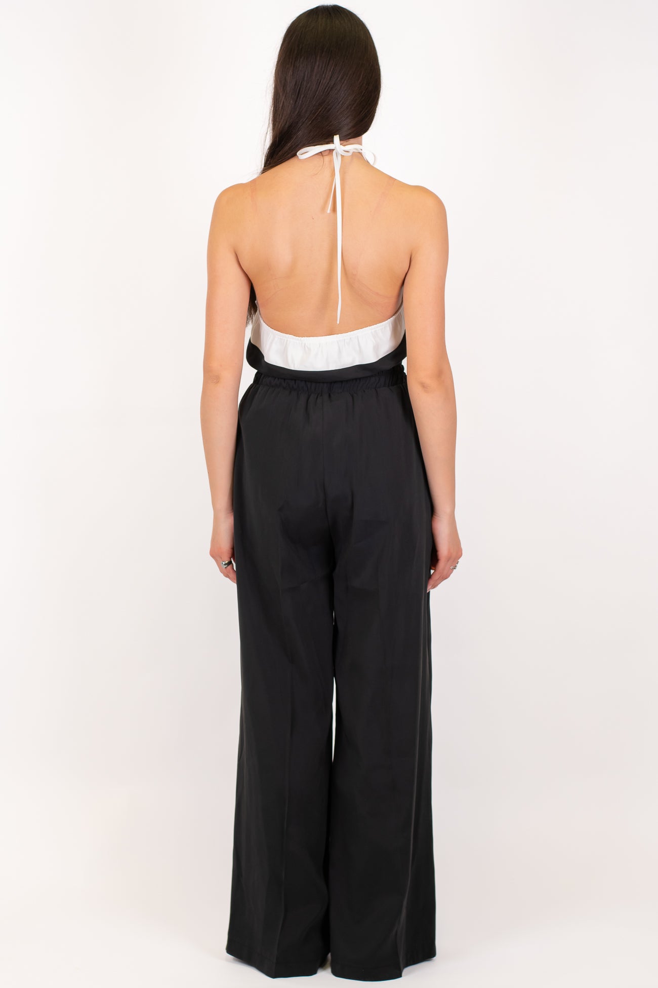 Maryley - Coordinato top scollo americano con profilo a contrasto e pantalone palazzo con elastico in vita