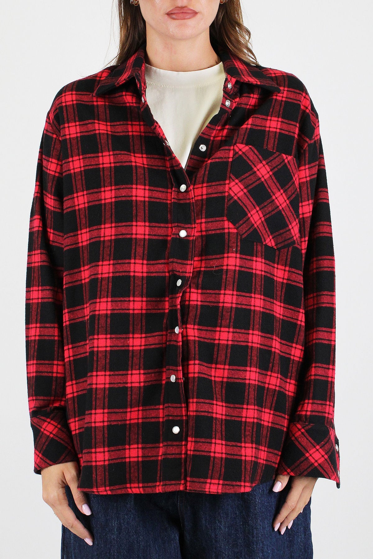 Souvenir - Camicia over fantasia quadri con tasca sul petto