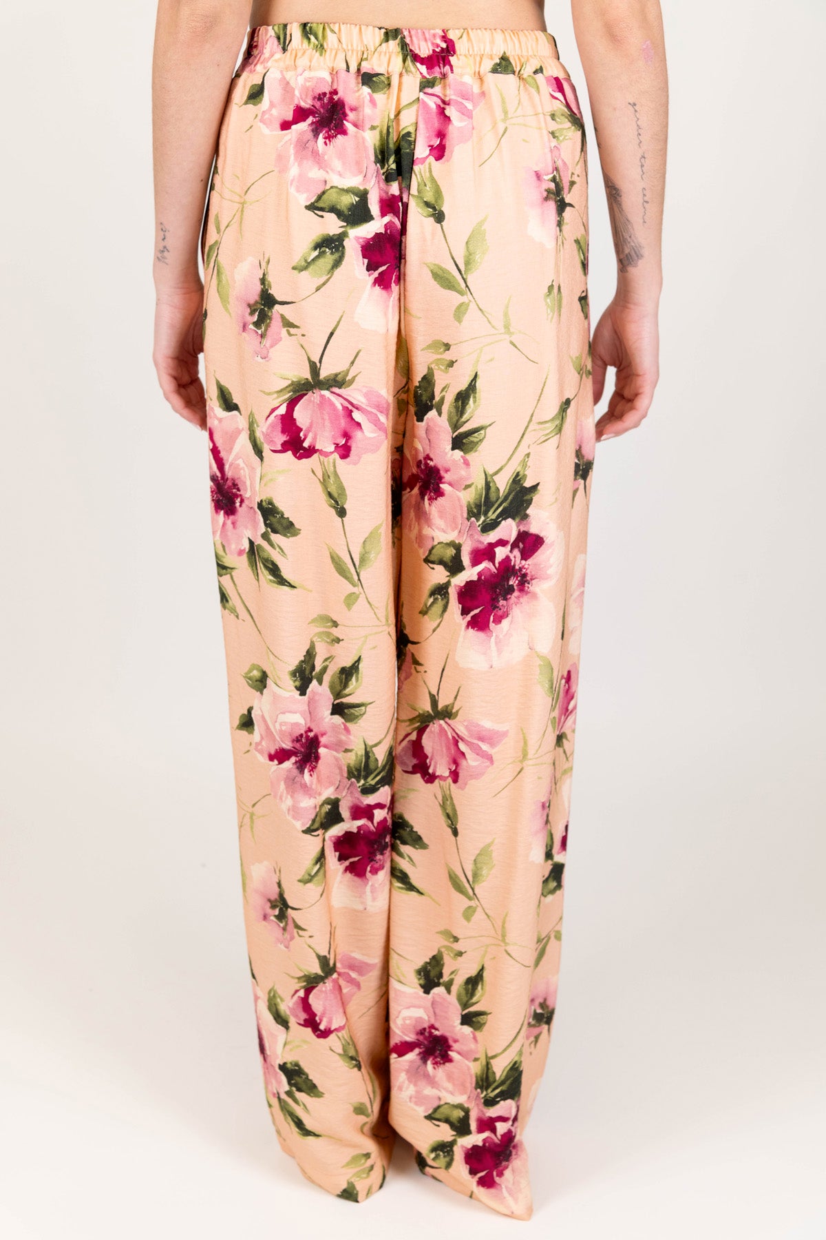 Dixie - Pantalone palazzo fantasia floreale in viscosa con elastico in vita