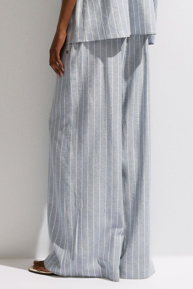 Please - Pantalone palazzo gessato con pinces ed elastico in vita