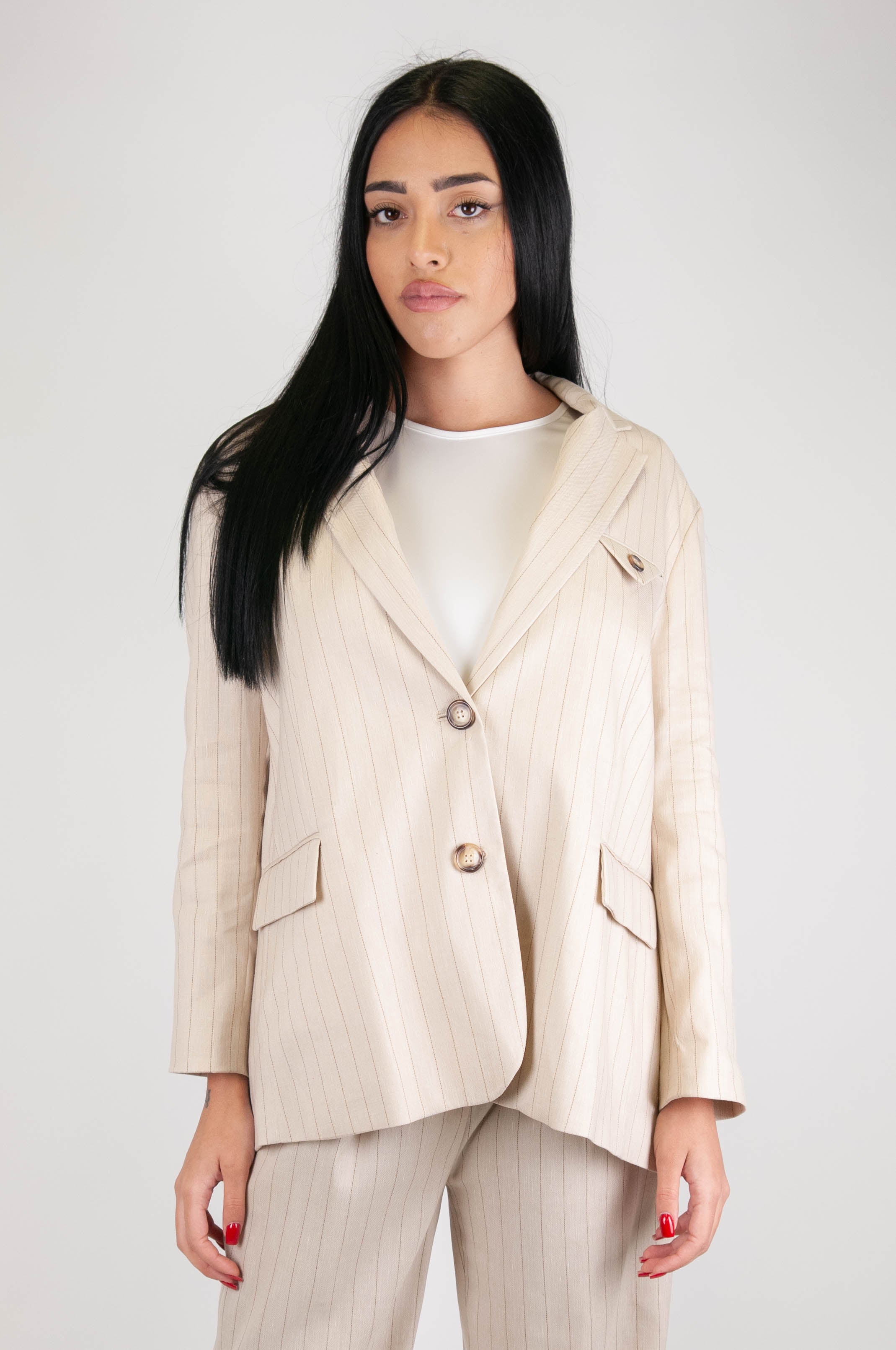 Tension in - Single-breasted pinstripe jacket in linen blend