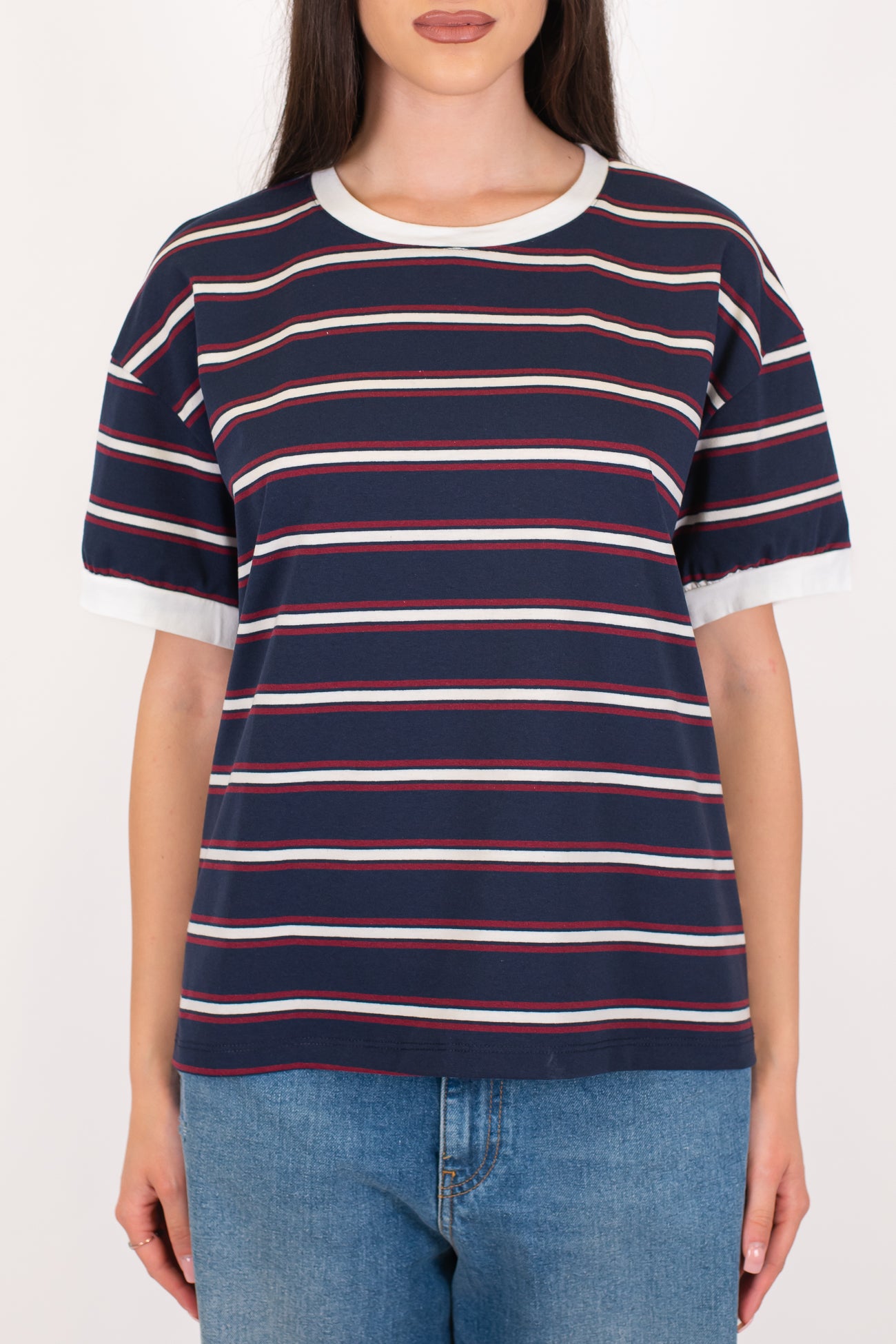 Tensione in - T-shirt fantasia a righe a contrasto