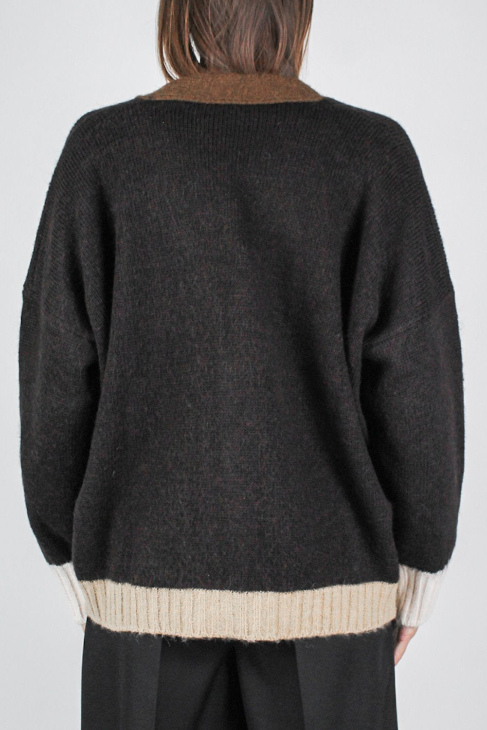 Maryley - Cardigan con profilo a contrasto in misto lana