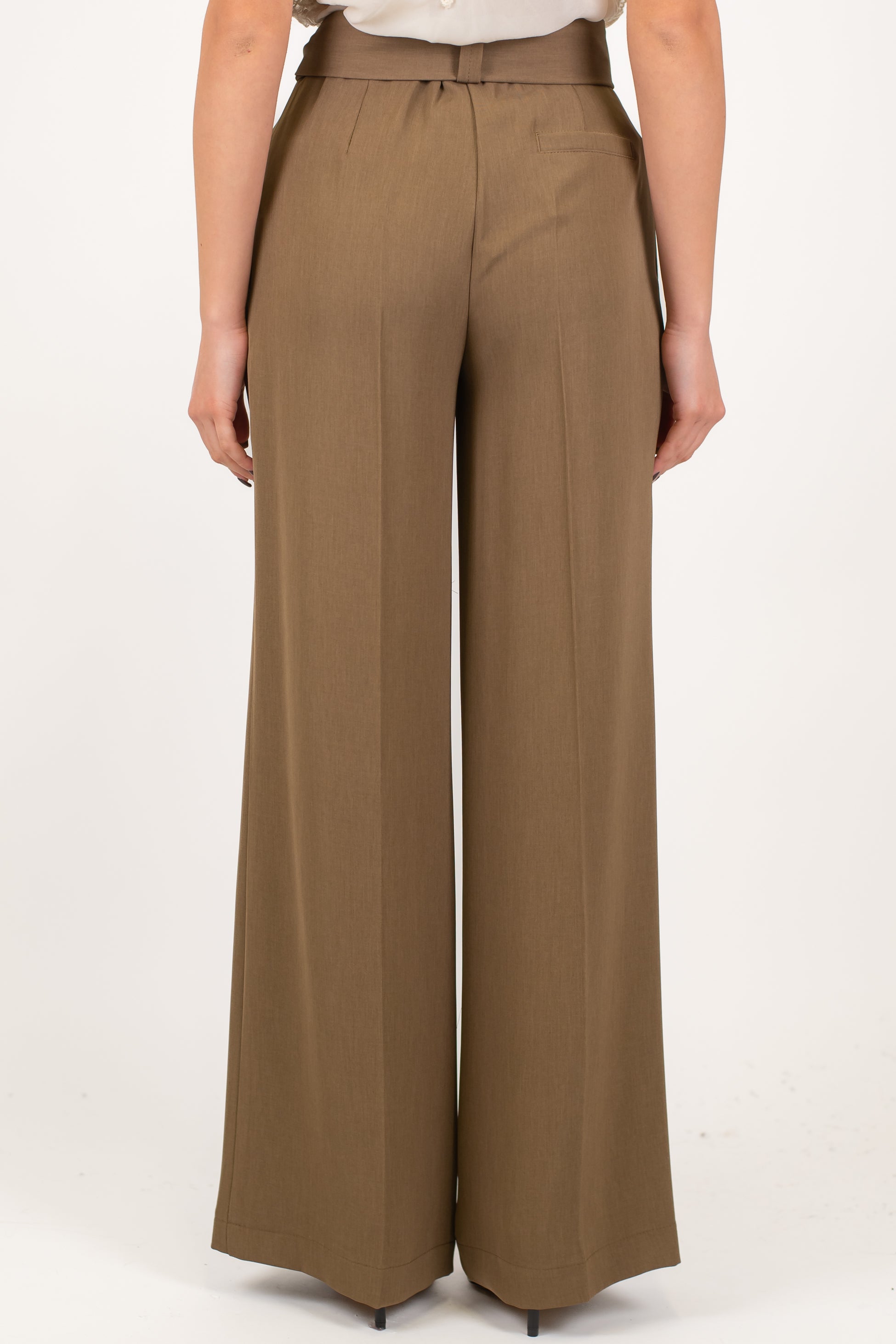 Maryley - Pantalone palazzo in tessuto fluido con elastico sul retro e cintura in tessuto