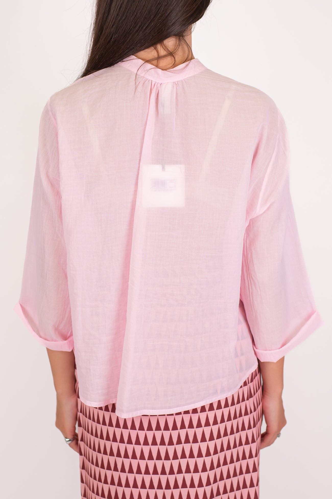 Tensione in - Camicia in mussola di cotone tinta unita con collo coreano