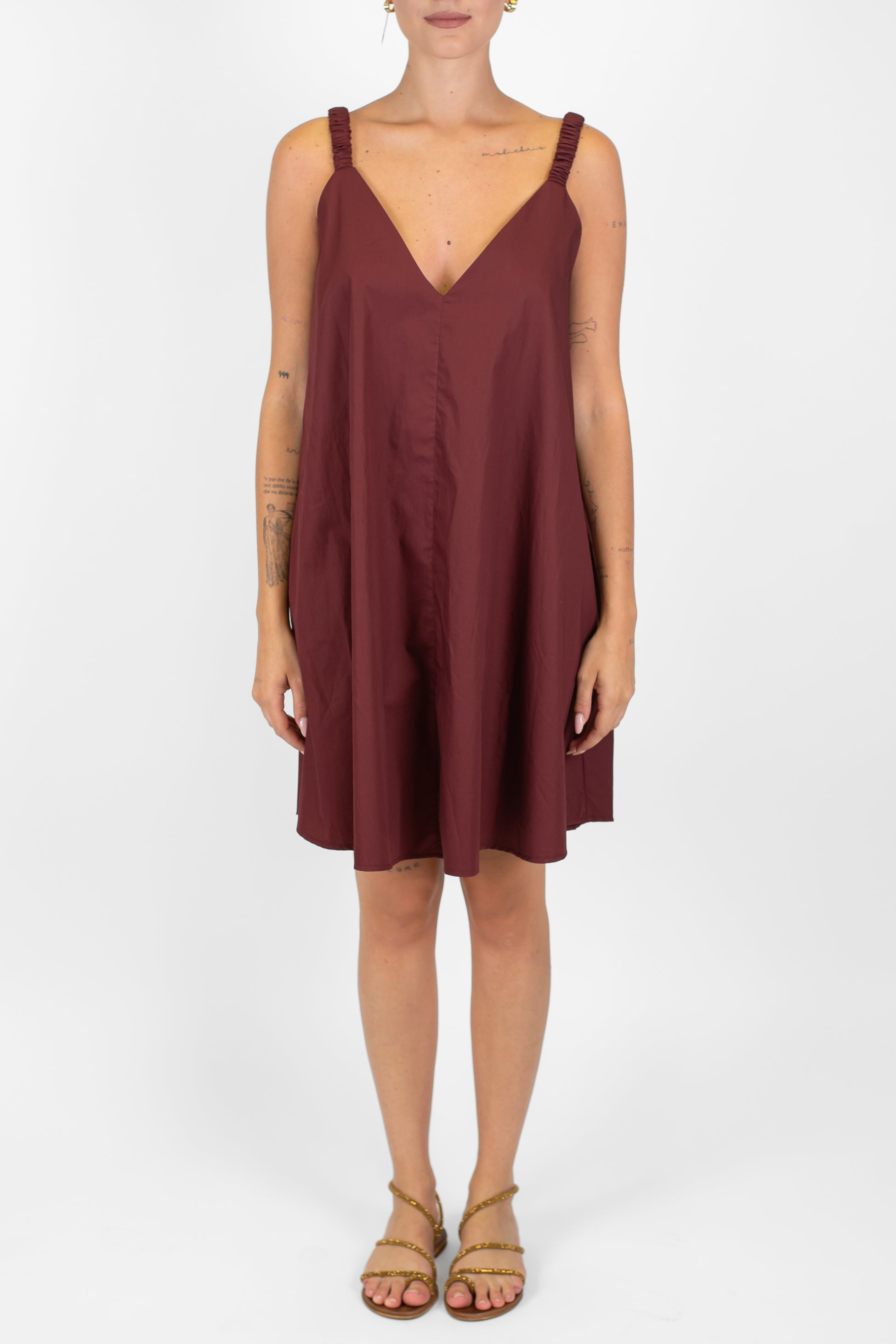 Motel - Abito corto in cotone con spallina arricciata