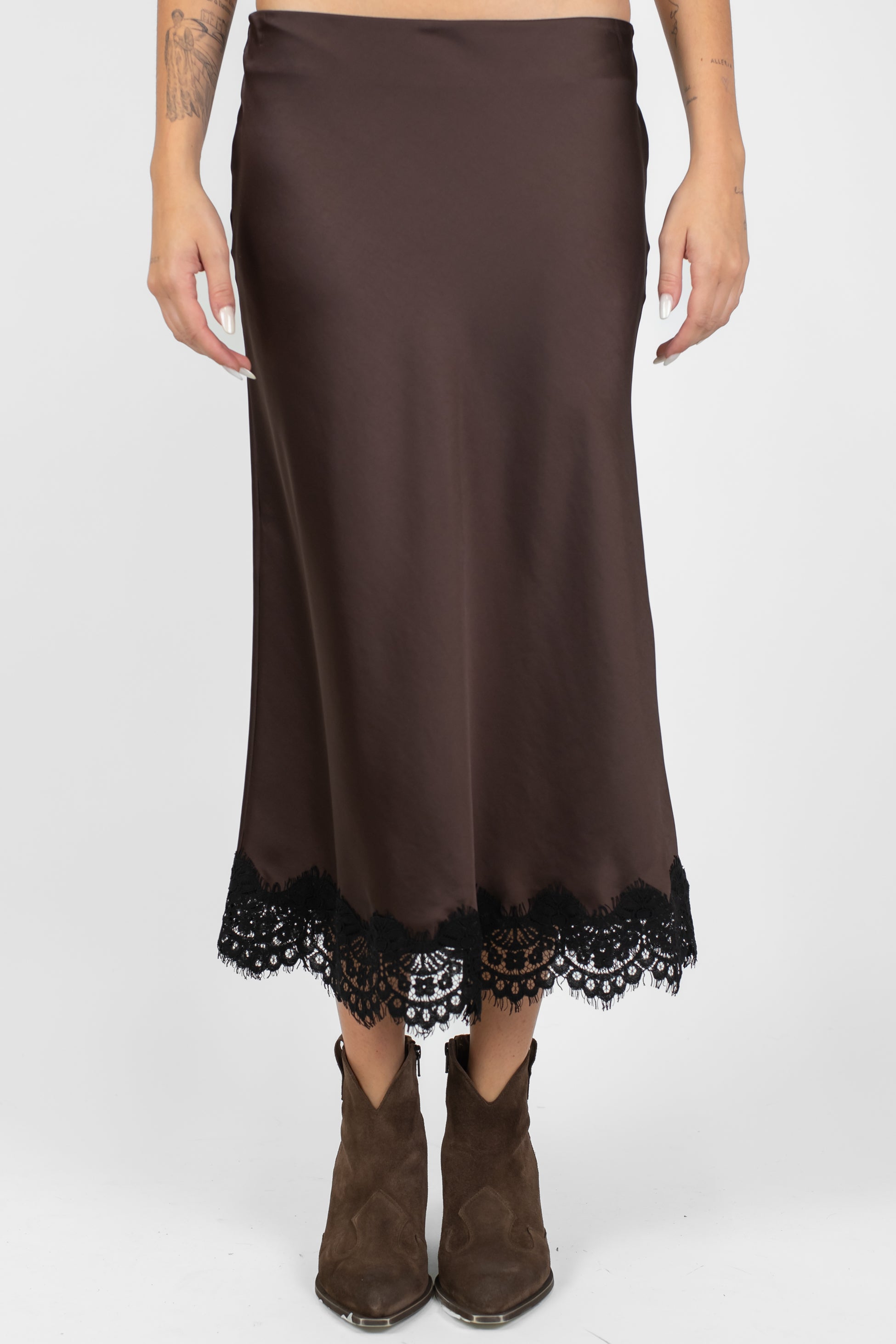 Motel - Gonna in satin con orlo in pizzo e chiusura con zip sul retro