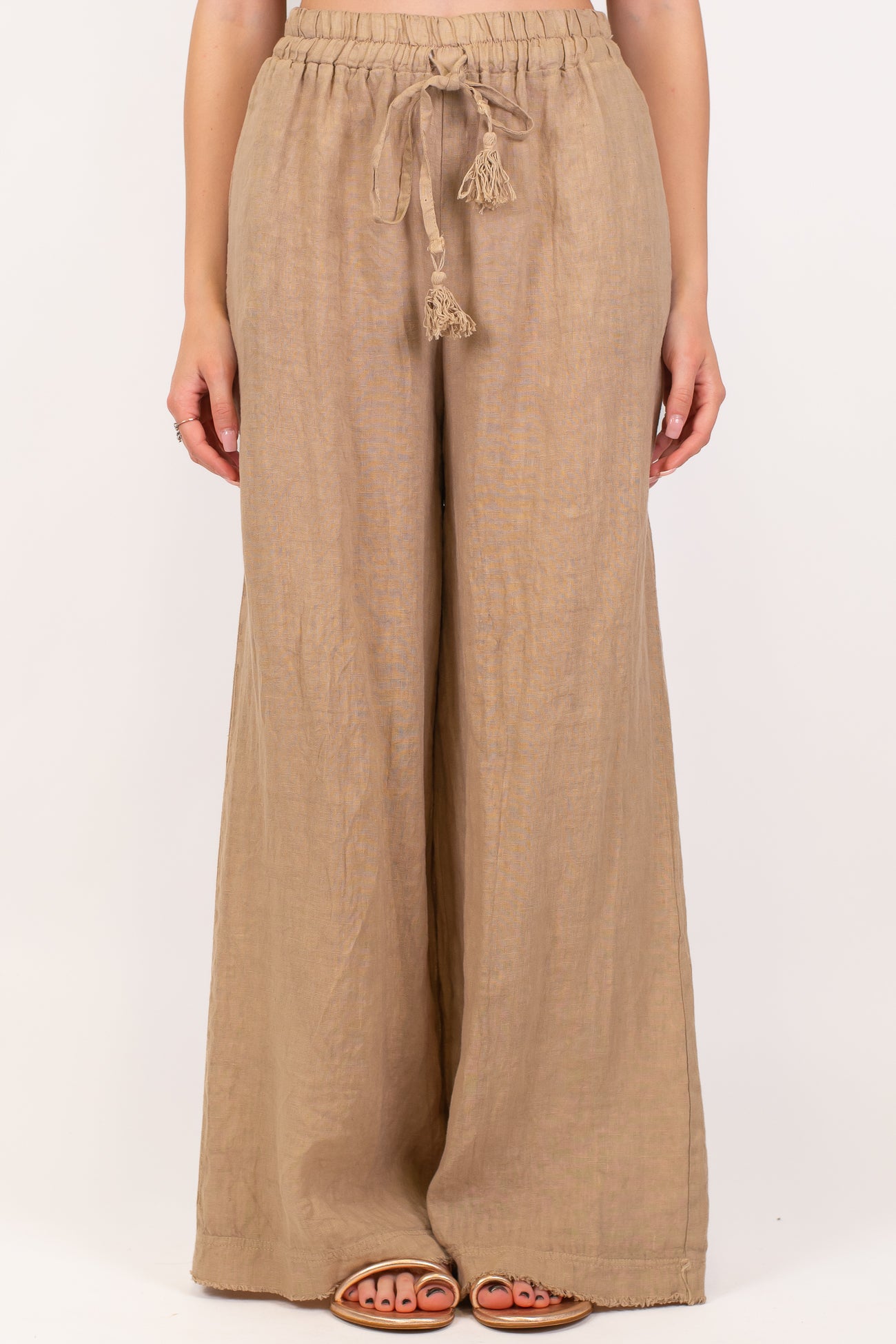 Motel - Pantalone palazzo in puro lino con coulisse