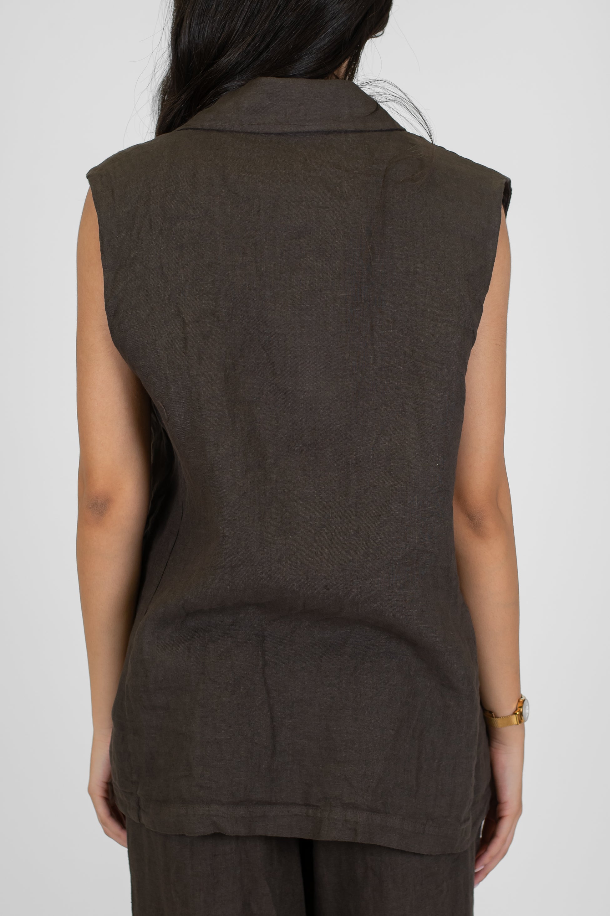 Haveone - Gilet lungo in puro lino con chiusura ad un bottone