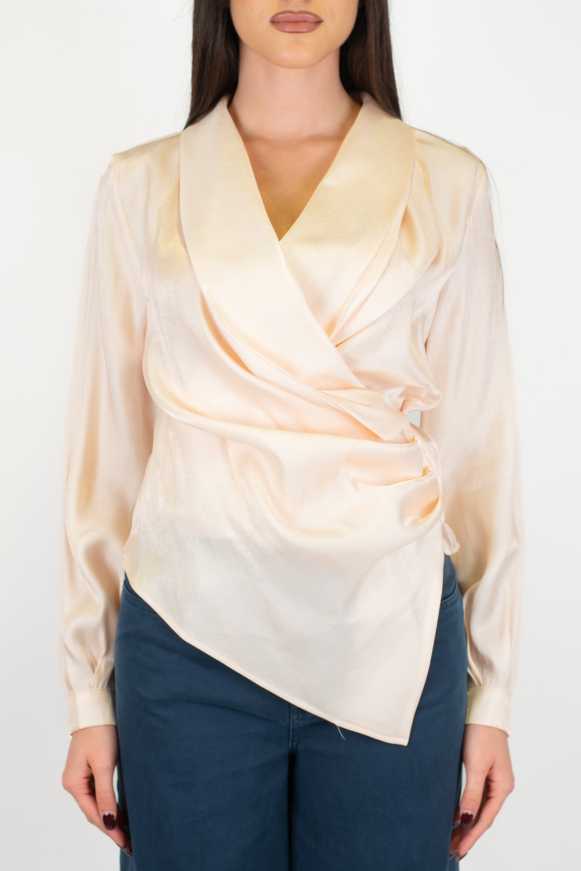 Maryley - Camicia a portafoglio in viscosa effetto laminato con zip laterale