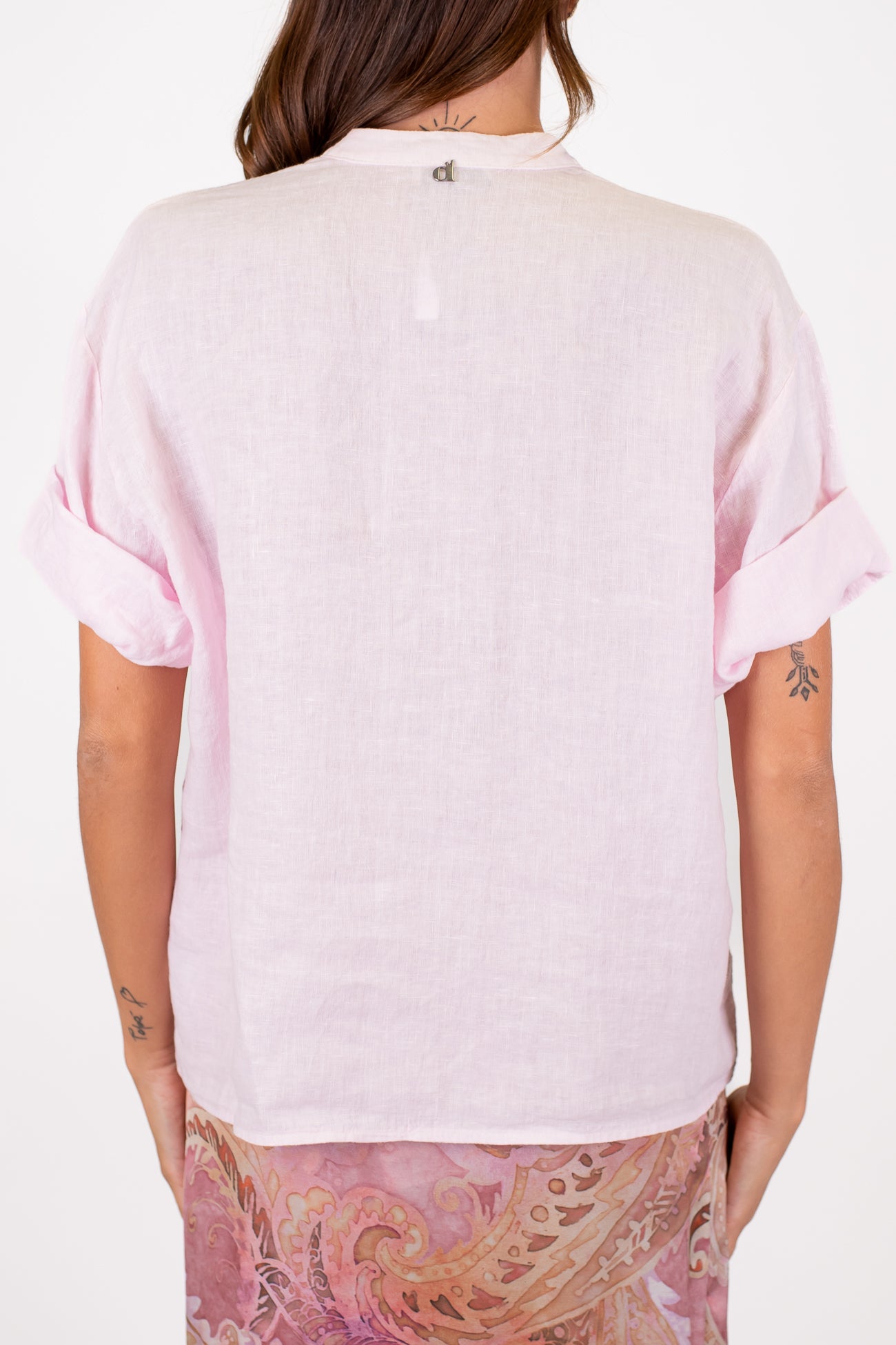 Dixie - Camicia mezzamanica in puro lino con collo coreano